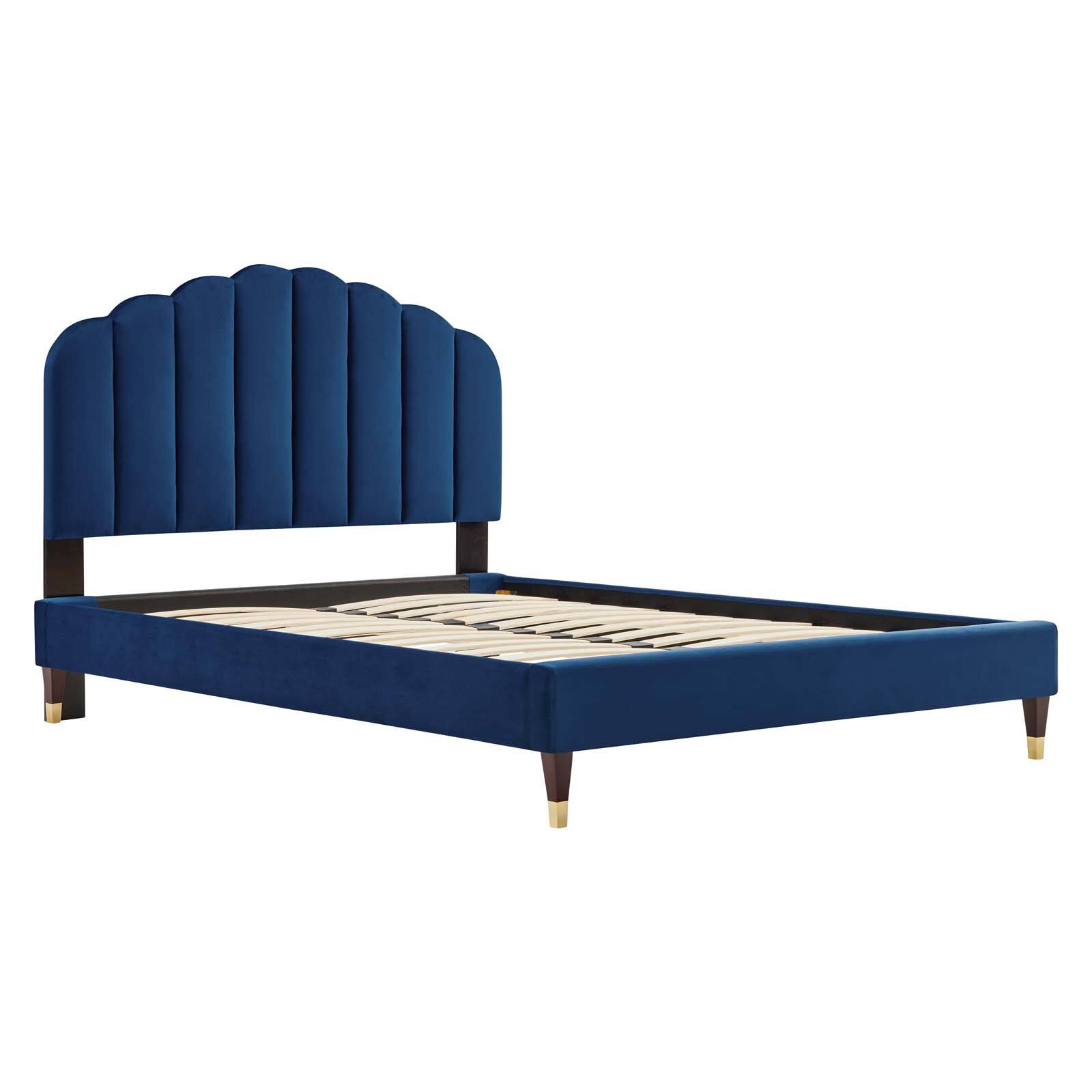 Left. Modway - Lindsey Performance Velvet Twin Platform Bed - Blue.