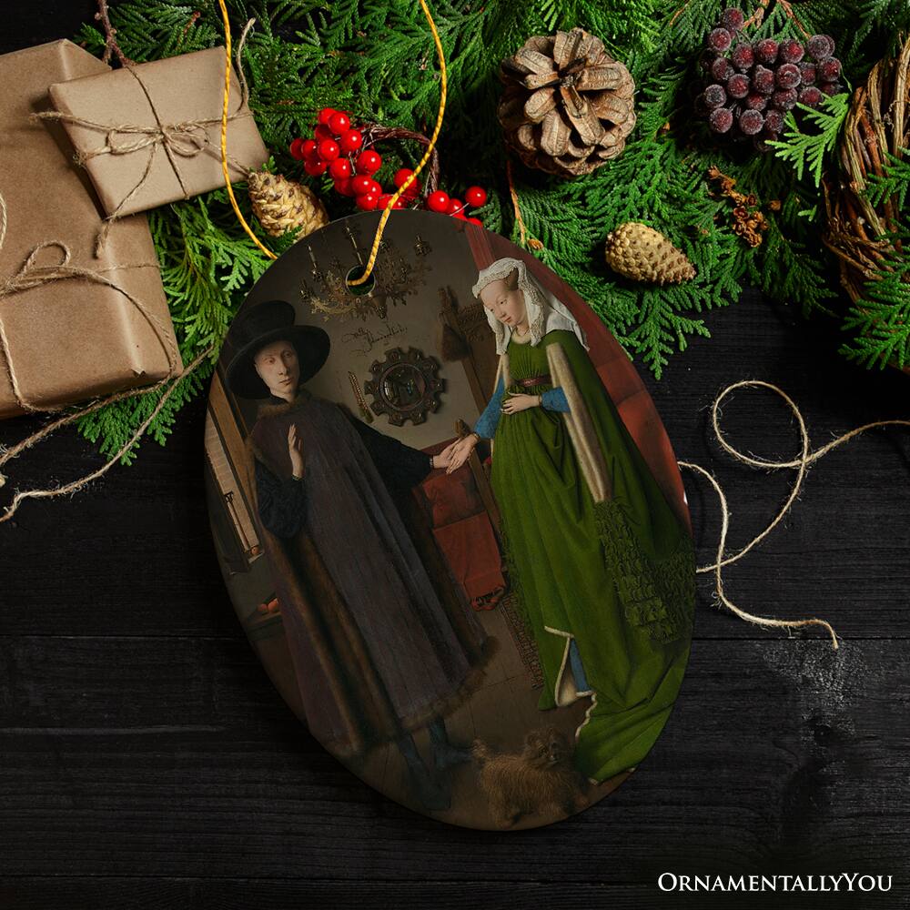 Back. OrnamentallyYou - Jan van Eyck the Arnolfini Portrait Ornament Famous Painting Christmas Decoration Souvenir - Multi-colored.