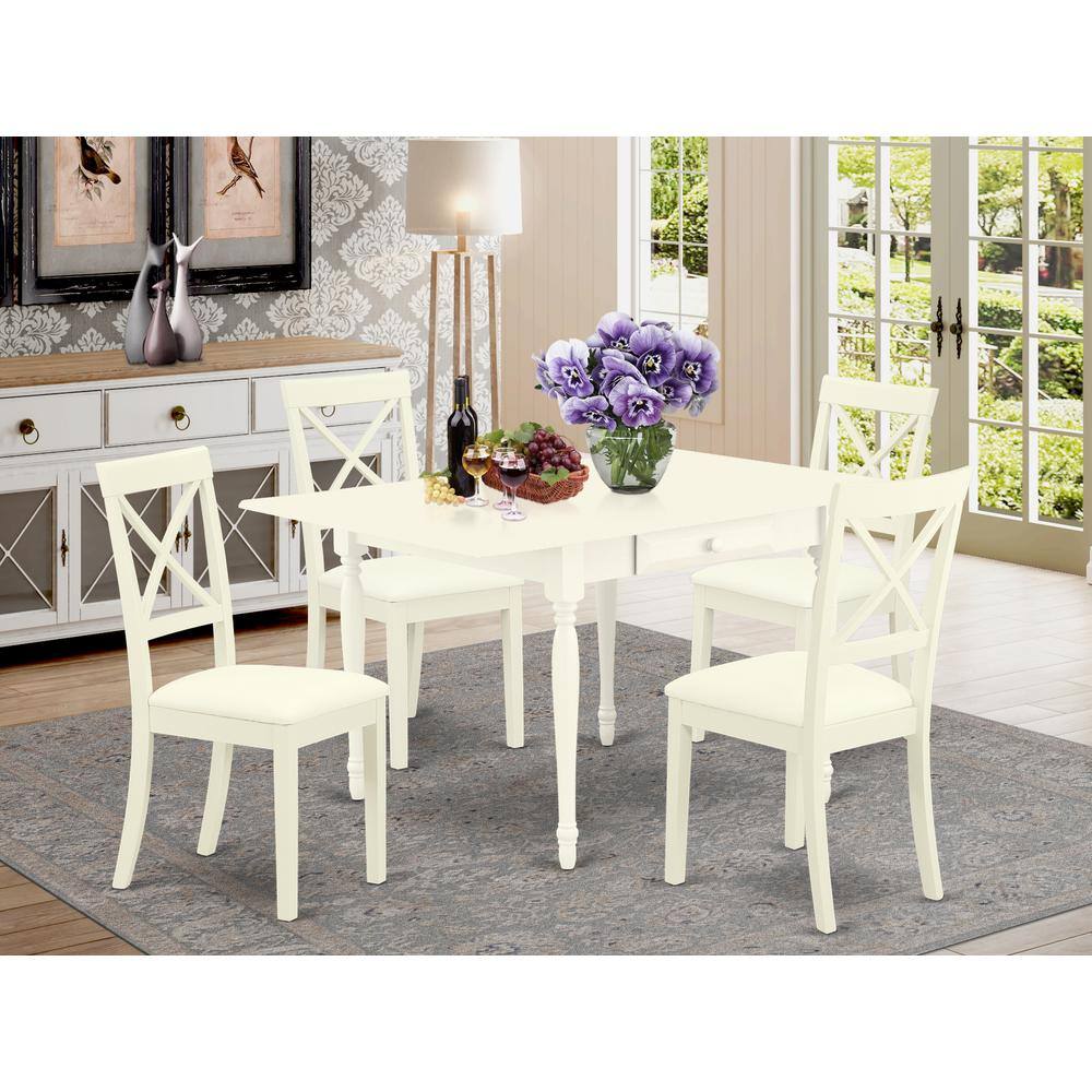 Angle. East West Furniture - Dining Room Set Linen White - Brown.
