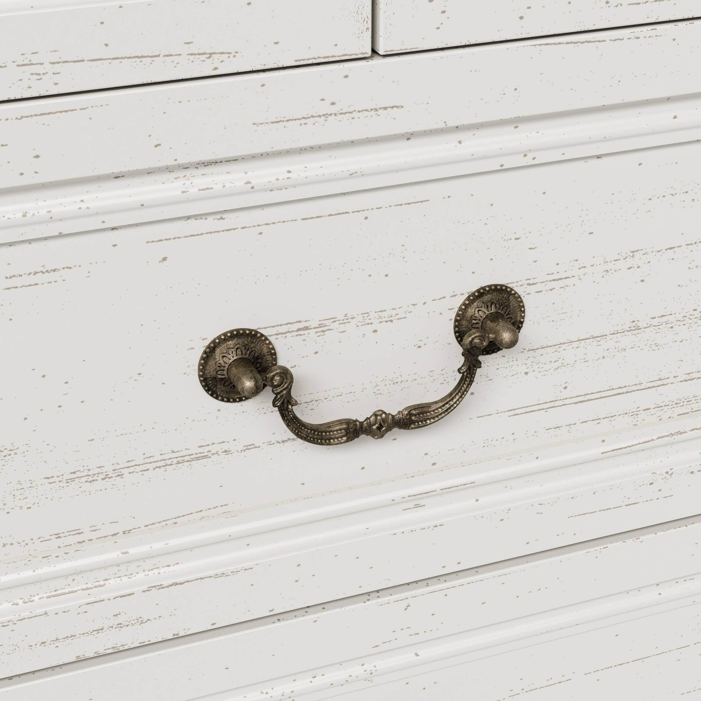 Alt View 4. FUFU & GAGA - Vintage 5-Drawer Dresser Chest - Distressed Finish Bedroom Storage Organizer with Bronze Hardware for Clothes, Linens - Distressed white.