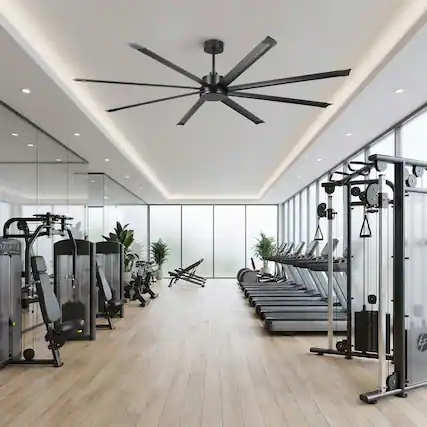 Front. Vaczon - 120" Industrial Black Aluminum HVLS Ceiling Fan without Light, Large Windmill Ceiling Fan with Remote Control - Black.