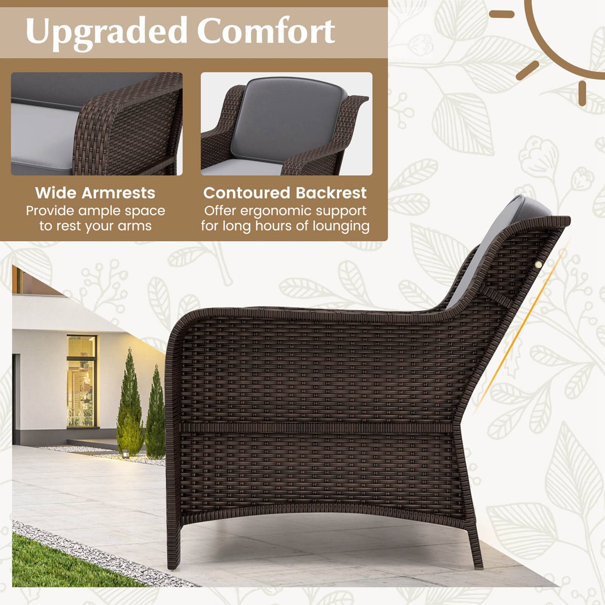 Upgraded Comfort Wide Armrests Contoured Backrest Provide ample space Offer ergonomic support to rest your arms for long hours of lounging.