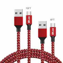miLink - 2-Pack Type-C to USB-A Changing and Syncing Cable (red-white)