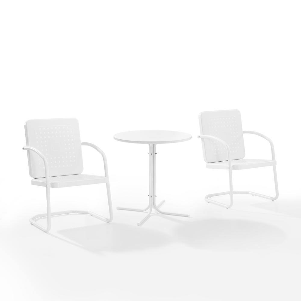 Alt View 2. Crosley Furniture - Bates 3Pc Retro Outdoor Bistro Set - Bistro Table & 2 Armchairs - White Gloss.