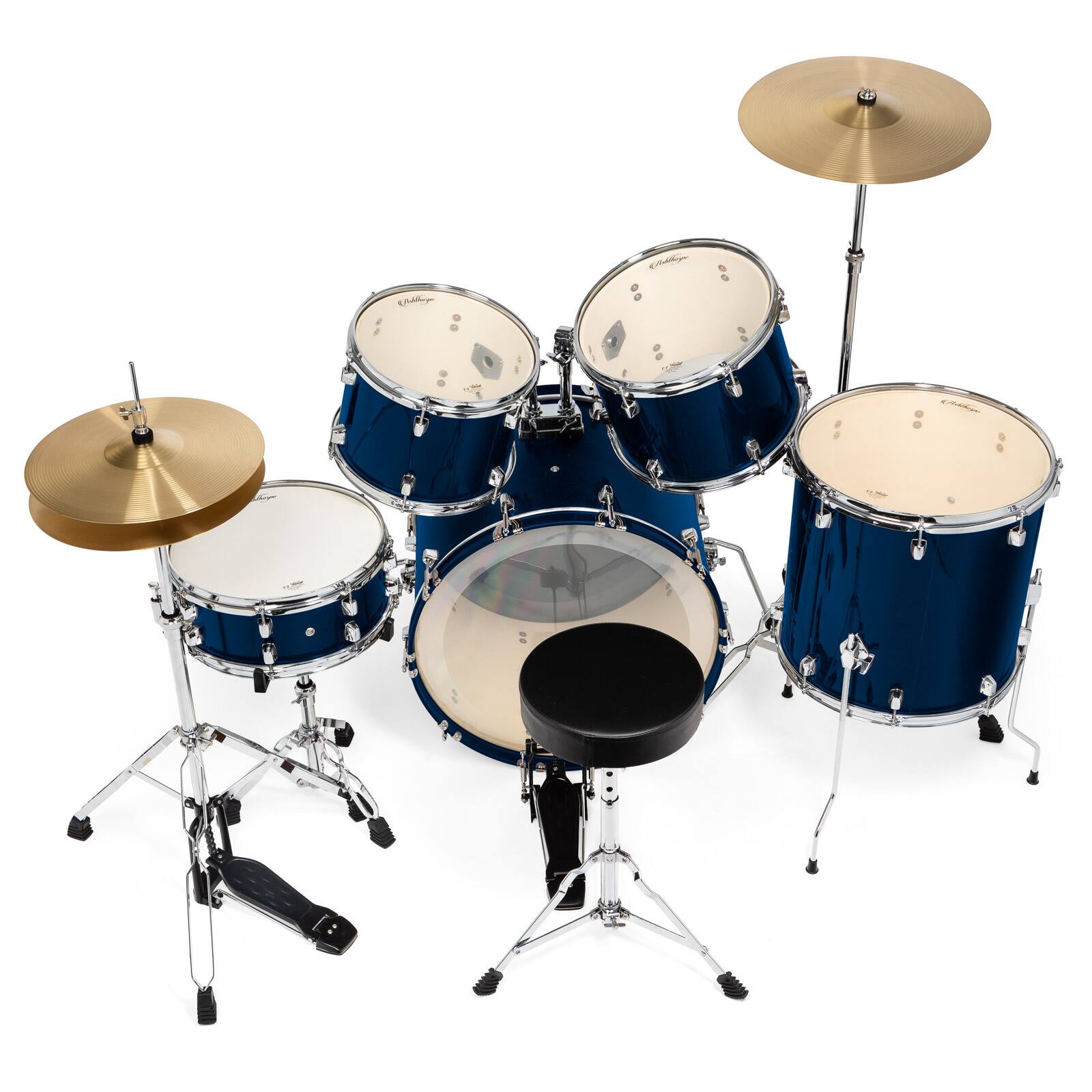 Alt View 2. Ashthorpe - Adult Drum Set with Remo Heads and Brass Cymbals (Set of 5) - Blue.