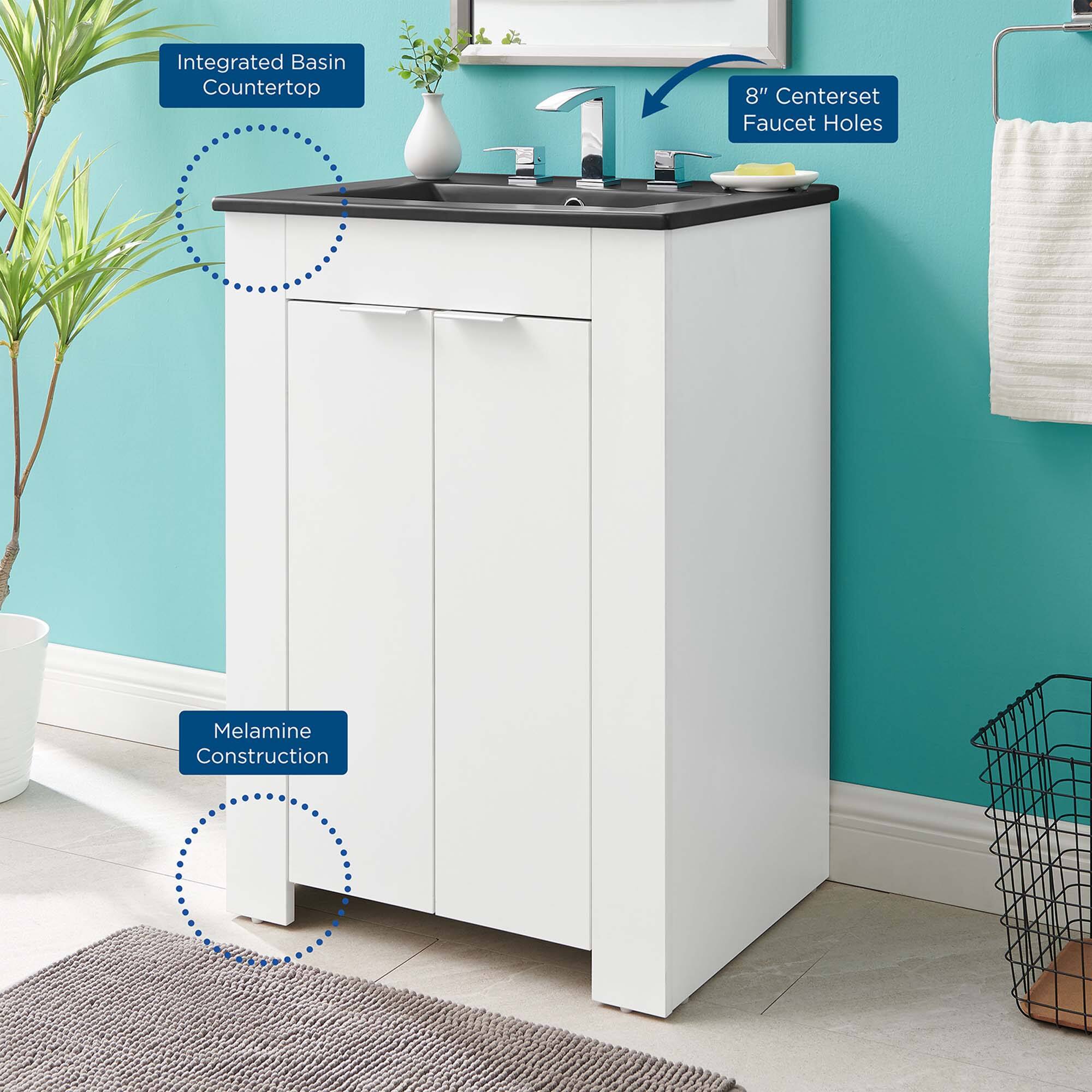 Integrated Basin Countertop  
8" Centerset Faucet Holes  
Melamine Construction