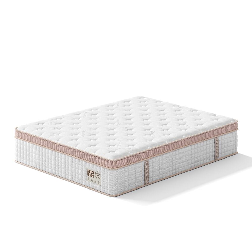 Front. PDTEND - Queen Size 14 in. Firm Hybrid Mattress with Gel Memory Foam & Pocket Springs - Pressure Relief & Motion Isolation - White.