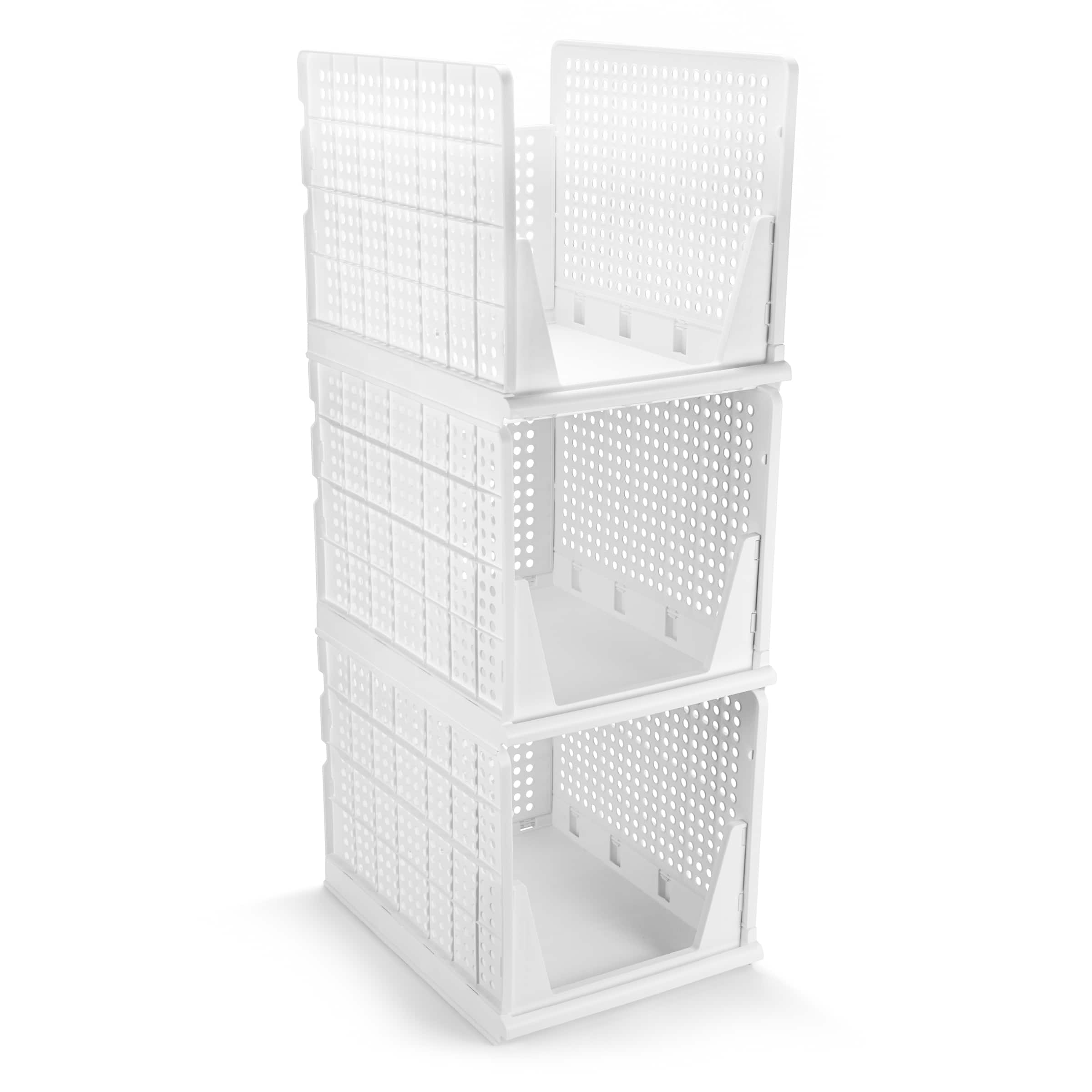 Sorbus - 3 Tier Extra Large Open Front Plastic Stackable Baskets Stand - for closets, bedrooms, bathrooms, or pantries - White