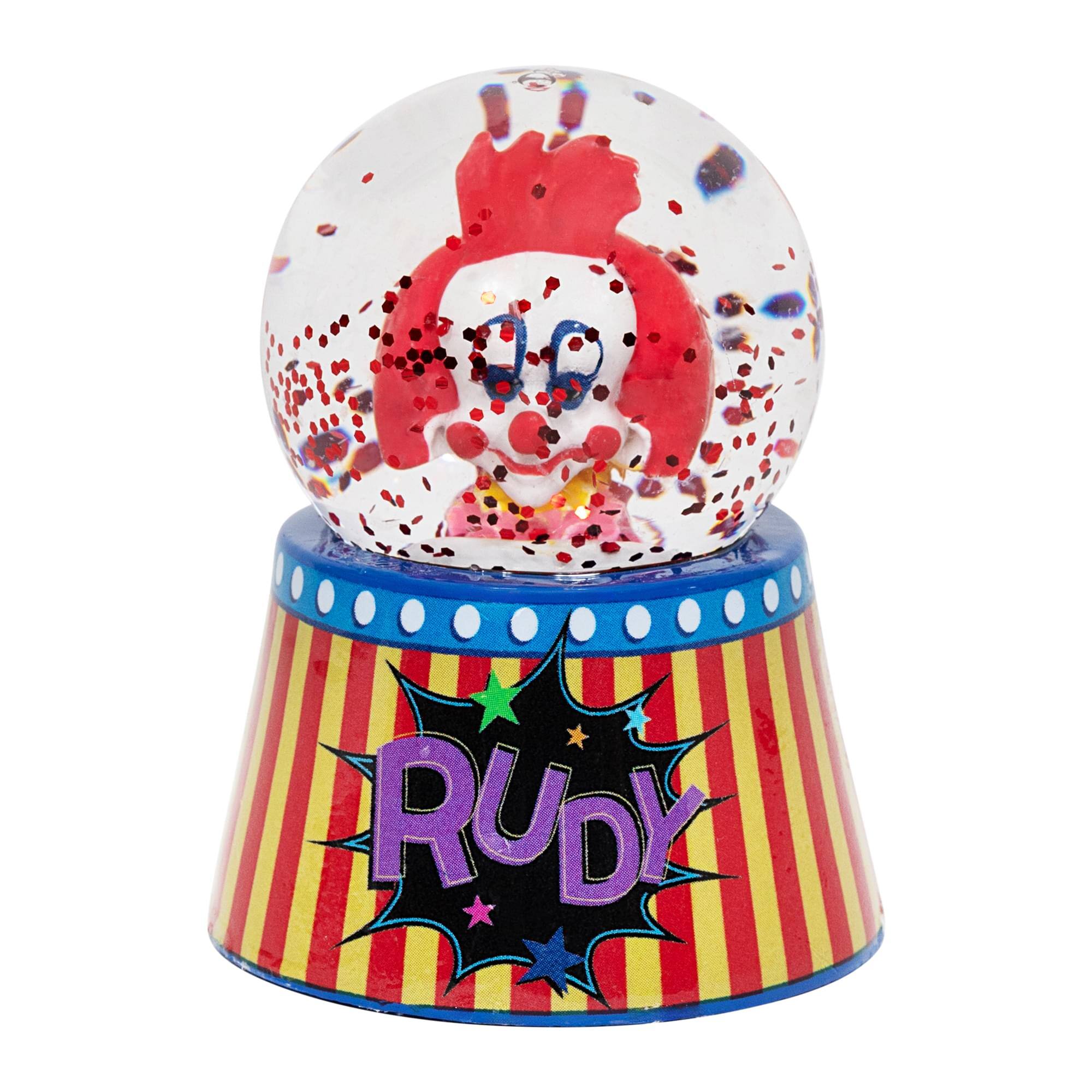 Front. Silver Buffalo - Killer Klowns From Outer Space Rudy Mini Light-Up Snow Globe | 3 Inches Tall - Multi-Colored.