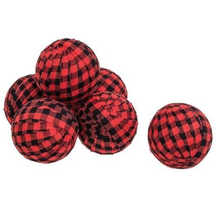 Front. BreeBe - 6/Set - Red & Black Gingham Check Rag Balls - Red & Black.