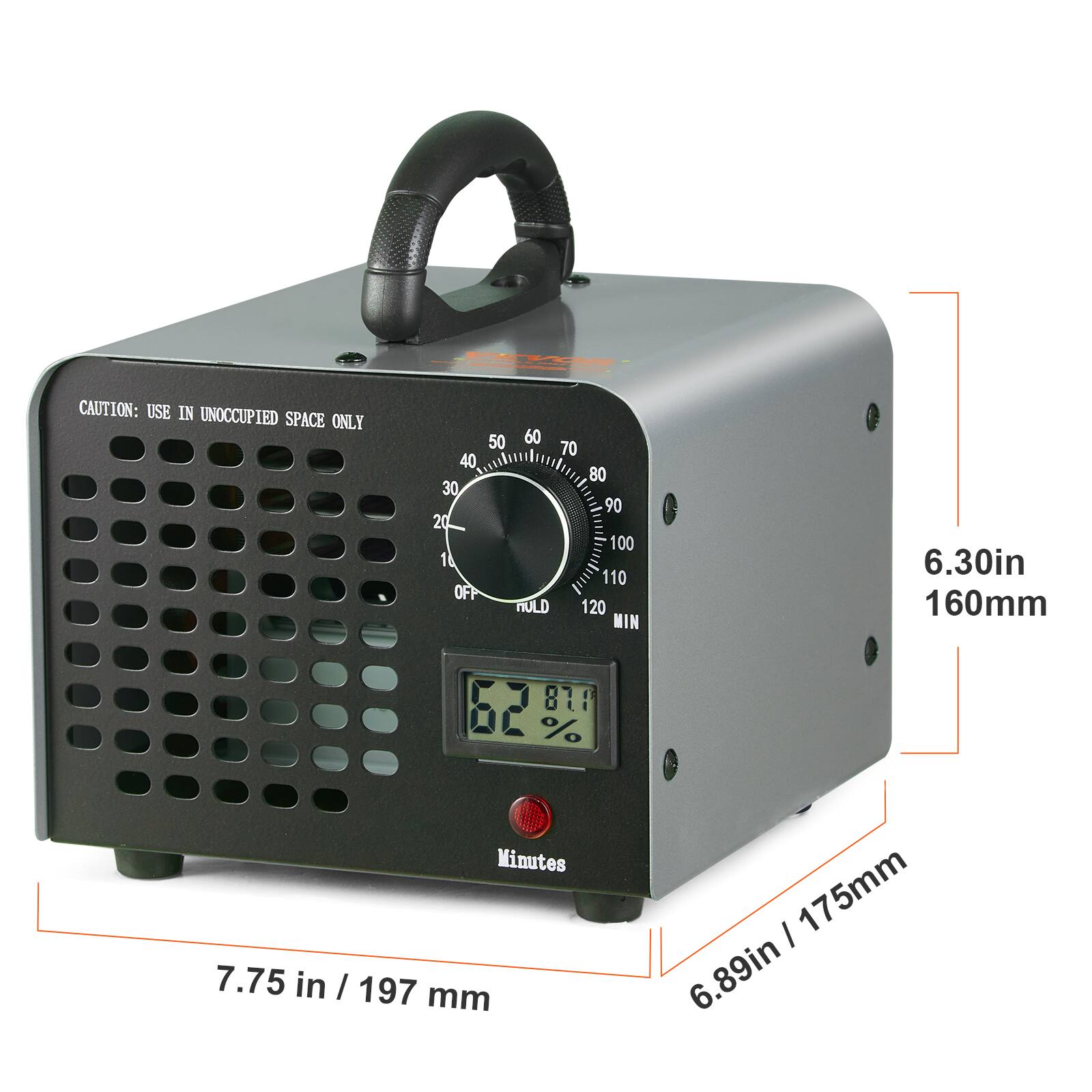 CAUTION: USE IN UNOCCUPIED SPACE ONLY

50 60 70 40 80 30 90 20 100 1 110 OF HULD 120 MIN

6.30in 160mm

7.75 in 197 mm

6.89in 175mm

Minutes

87%

OFF

HULD

MIN