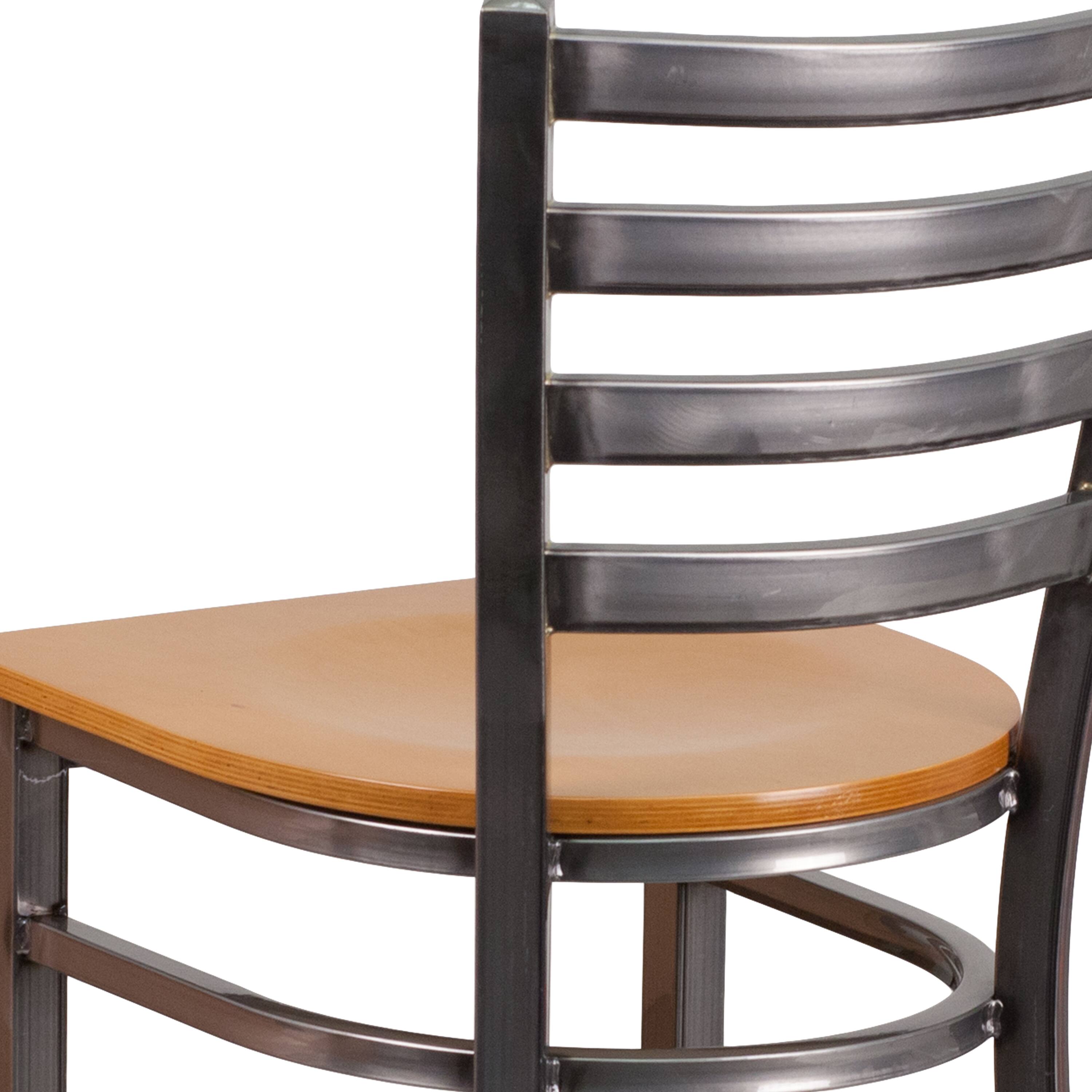 Alt View 9. Emma + Oliver - Clear Coated Ladder Back Metal Restaurant Dining Barstool - Natural Wood Seat/Clear Coated Metal Frame.
