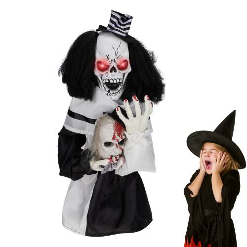 Alt View 1. Winado - Halloween Scary Bounce Clown Skeleton w/ Bloodstains Tabletop Animated Prop Decoration for Holiday Indoor Outdoor Garden - White & Black.