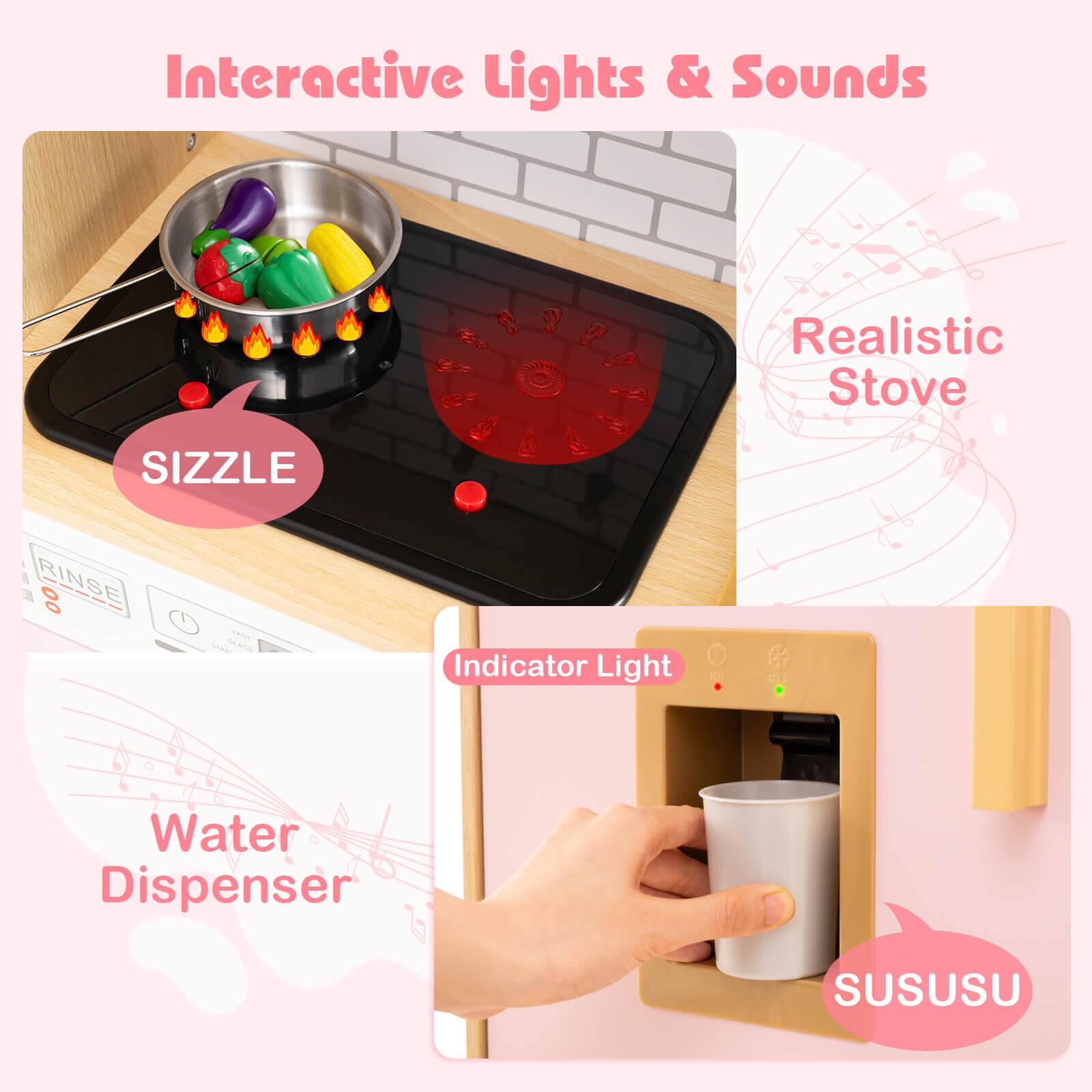 Interactive Lights & Sounds

Realistic Stove

SIZZLE

Indicator Light

Water Dispenser

SUSUSU