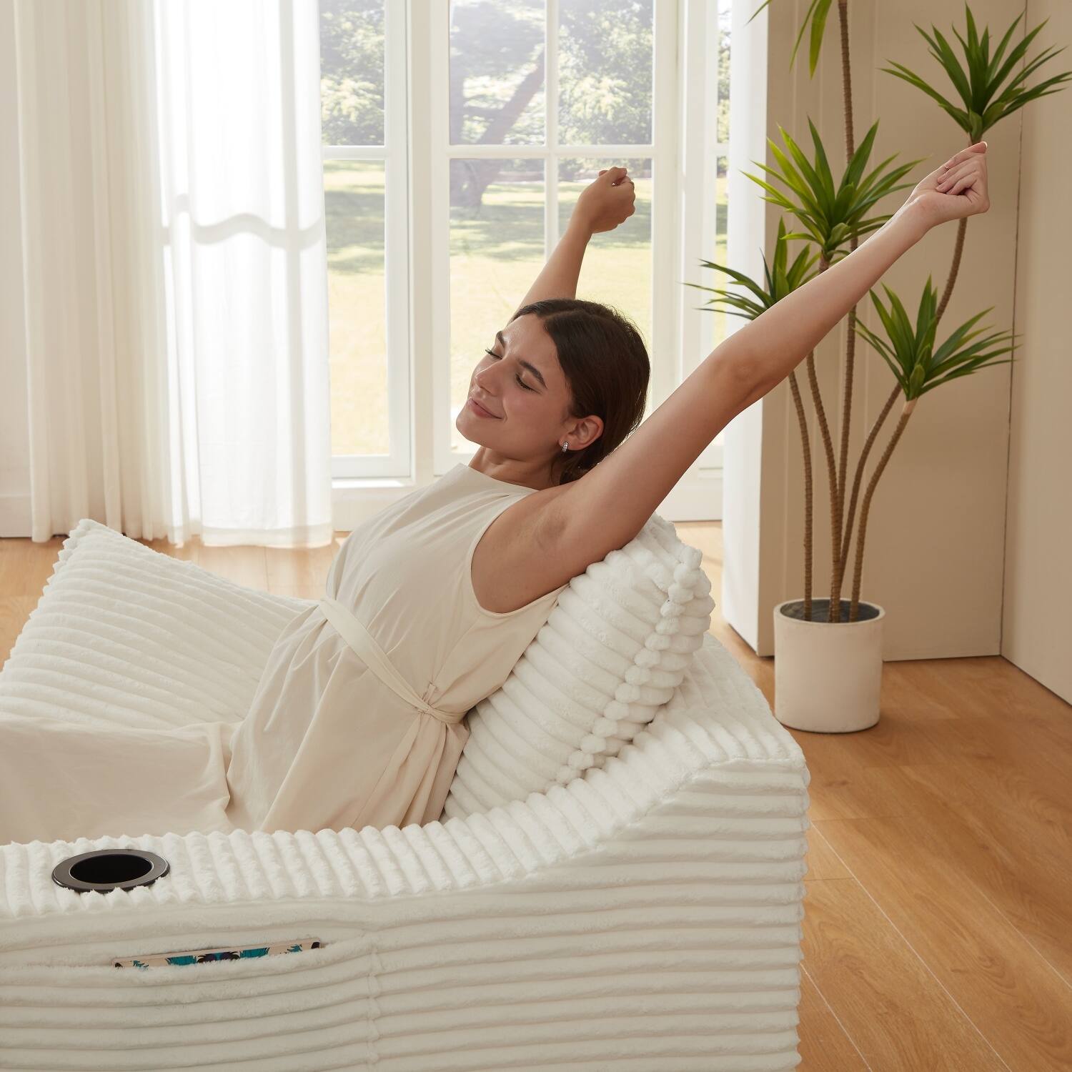 Alt View 6. Z-Edge - 47" modern sofa with unique cushion design, cushioned lounge chair for living room, bedroom, apartment, office -WHITE - white.