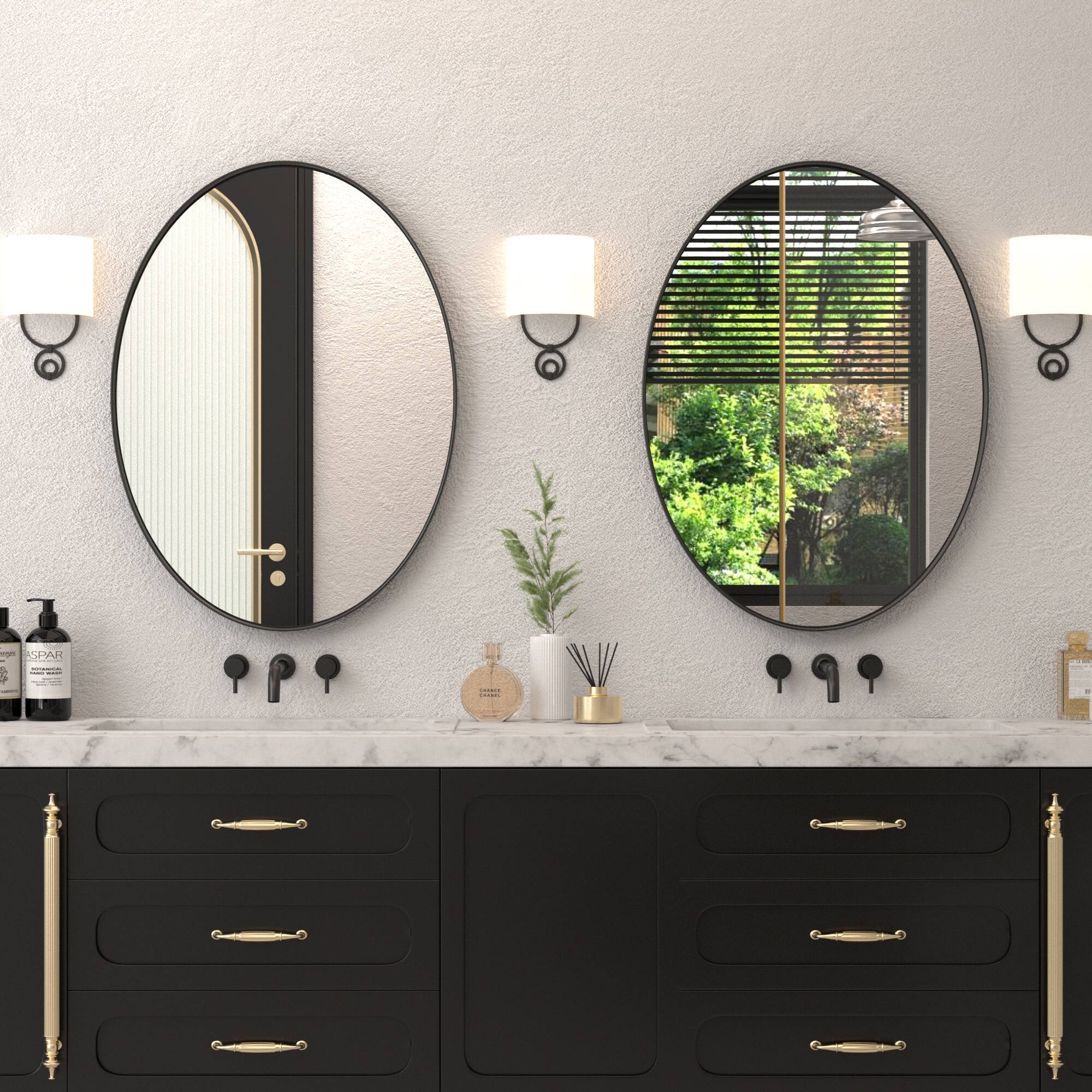 Alt View 2. PAIHOME - Rust-Resistant Oval Bathroom Mirror Iron Frame Wall Mirror, HD Glass & Easy Hang - Distortion-Free Vanity Mirror - Black-22x30 Inch.