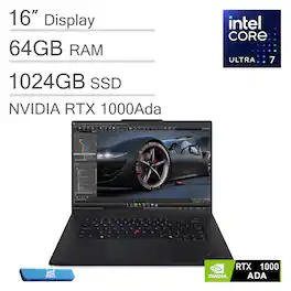 Lenovo - ThinkPad P1 Gen 7 16" WUXGA Workstation Laptop - Intel Core Ultra 7 - RTX 1000Ada - 64GB RAM - 1TB SSD - Windows 11 Pro - Black