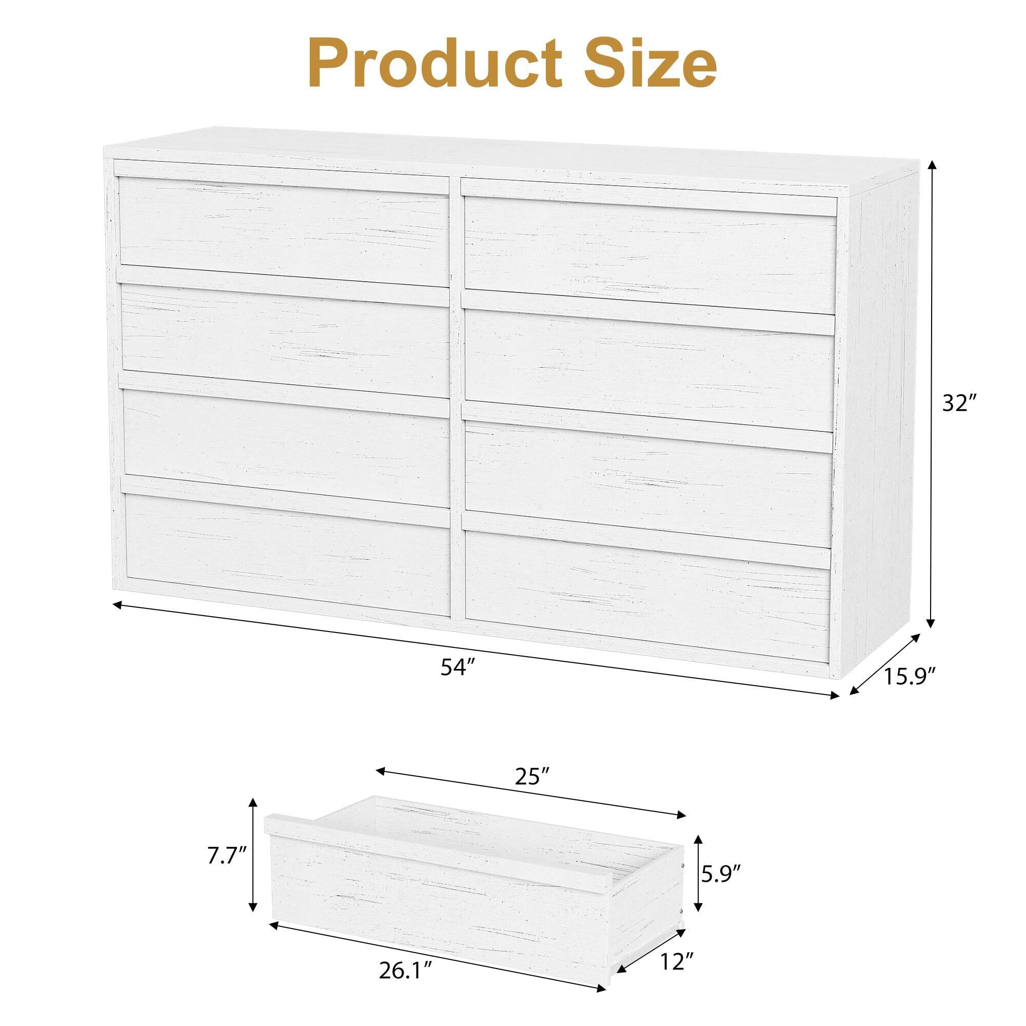 Alt View 1. Acekool - 8 Drawer Dresser for Bedroom,  Double Chest of Drawers with Large Storage, Modern Dresser Organizer Closet - White.