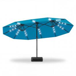 Gymax - 15 FT Double-Sided Patio Umbrella w/48 Solar LED Lights Base Included for Pool Turquoise - Green
