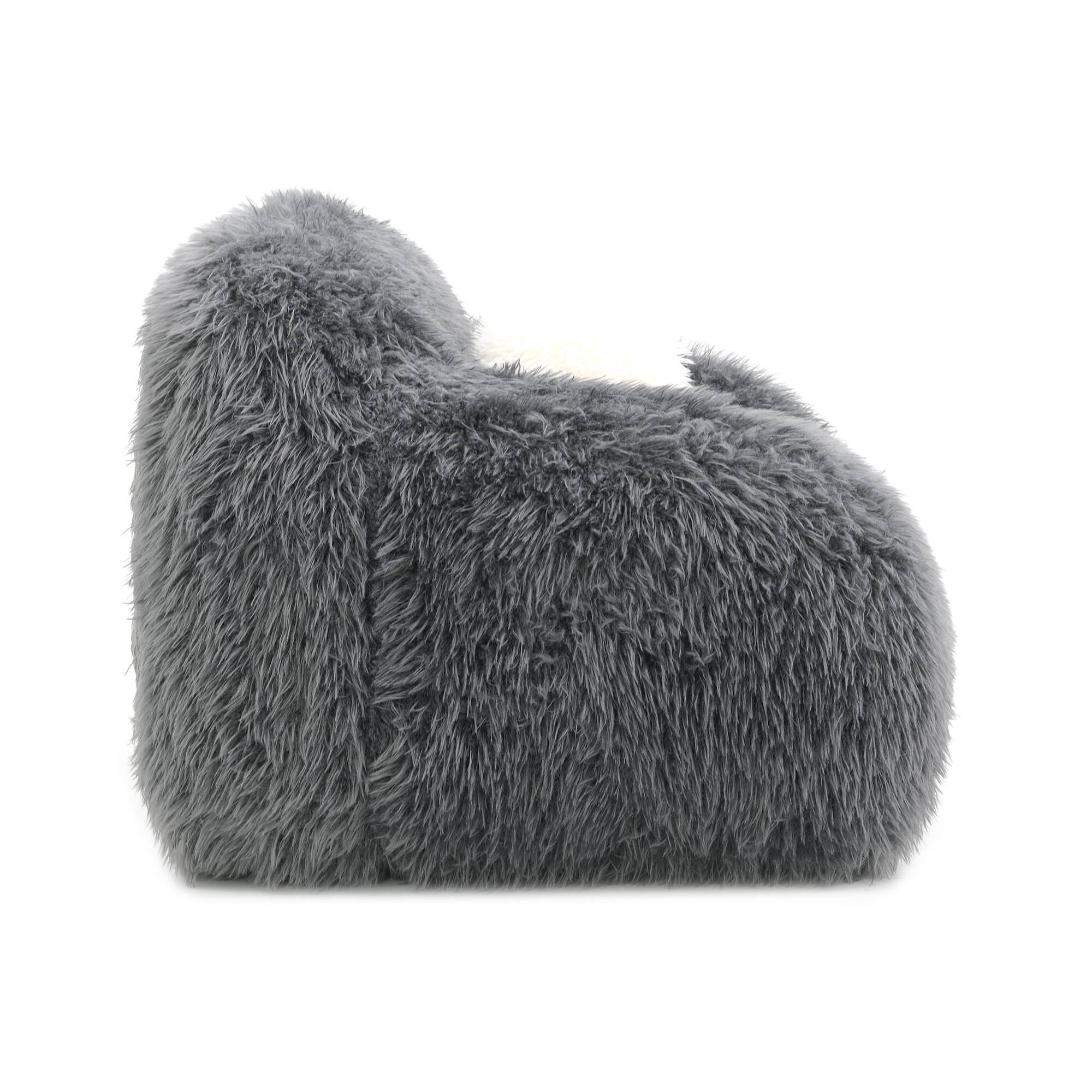Alt View 2. Vaczon - Plush Faux Fur 360° Swivel Chair with Long Pile Soft Ball Pillows – Cozy Accent Chair for Living Room Lounge - Dark Gray.