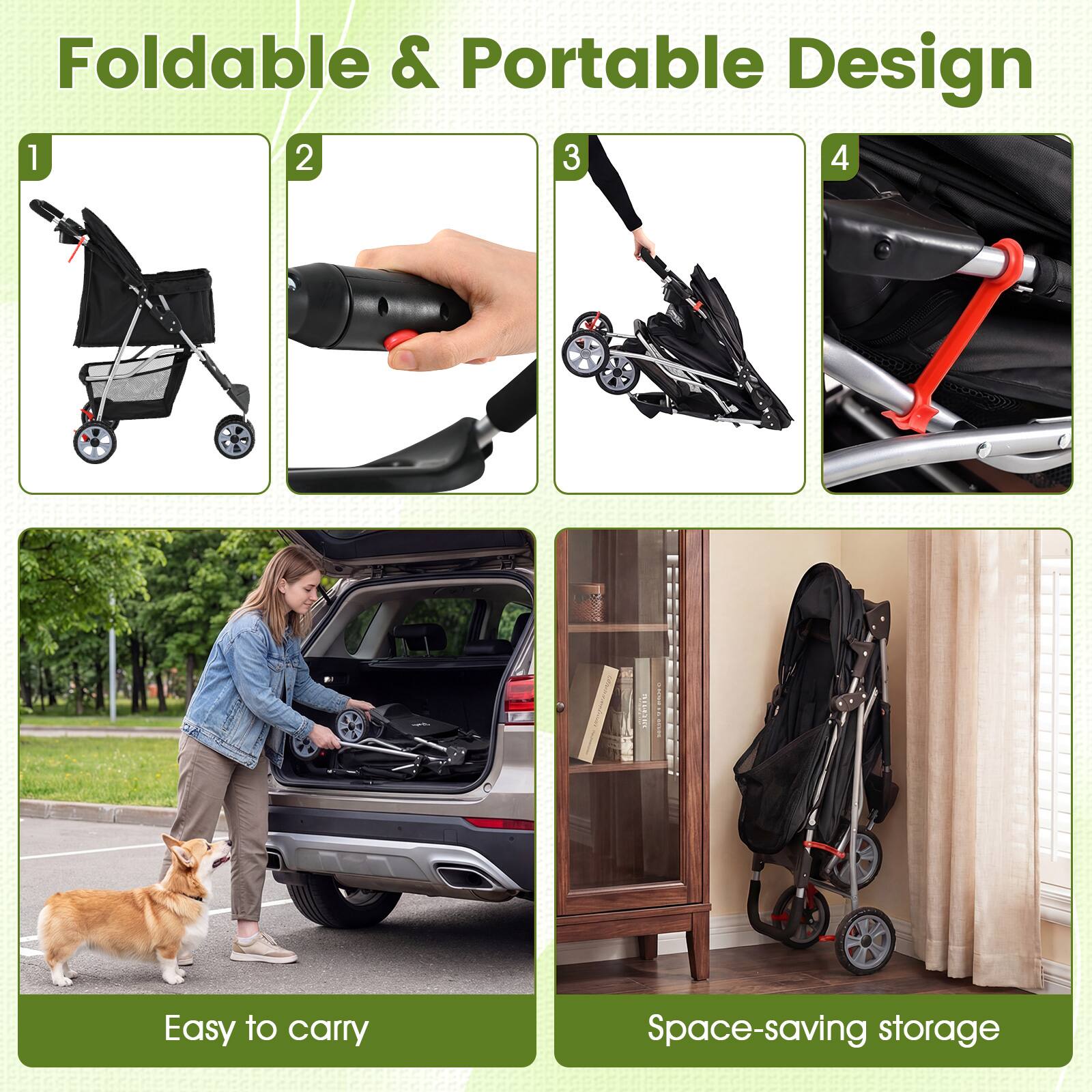 Foldable & Portable Design

1. Easy to carry
2. Space-saving storage