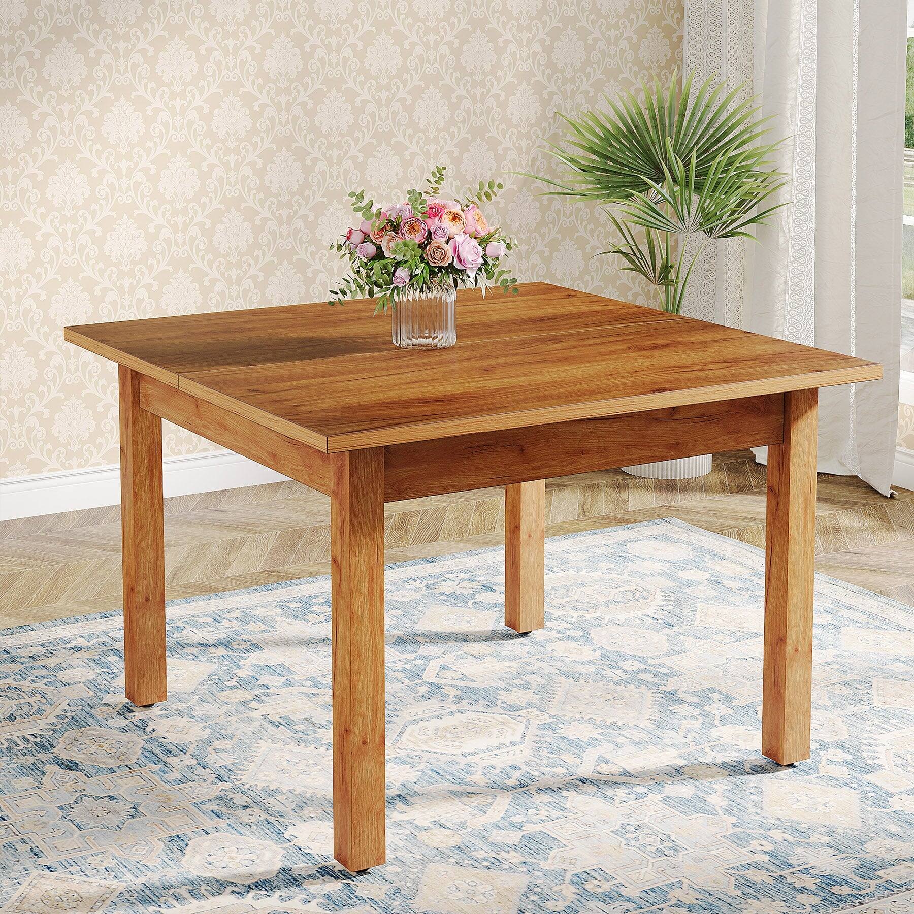 Front. Tribesigns - Solid Wood Dining Table with Space-Saving Design and Square Top for Everyday Meals and Family Gatherings - Brown.