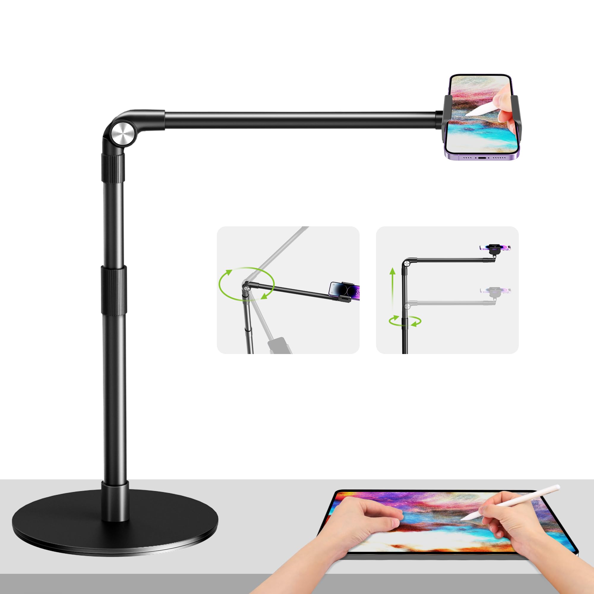 Front. Empire DigiLabs - Heavy Duty Aluminum Overhead Phone Stand In Long Arm Holder For Video Recording 360 Degrees Swivel Tilt Mou... - Desk Stand.