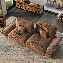 POVISON - 104.33" Sailboat Deep Sofa Stain Resistant Cozy Couch with Adjustable Backrest - Brown Suede Fabric