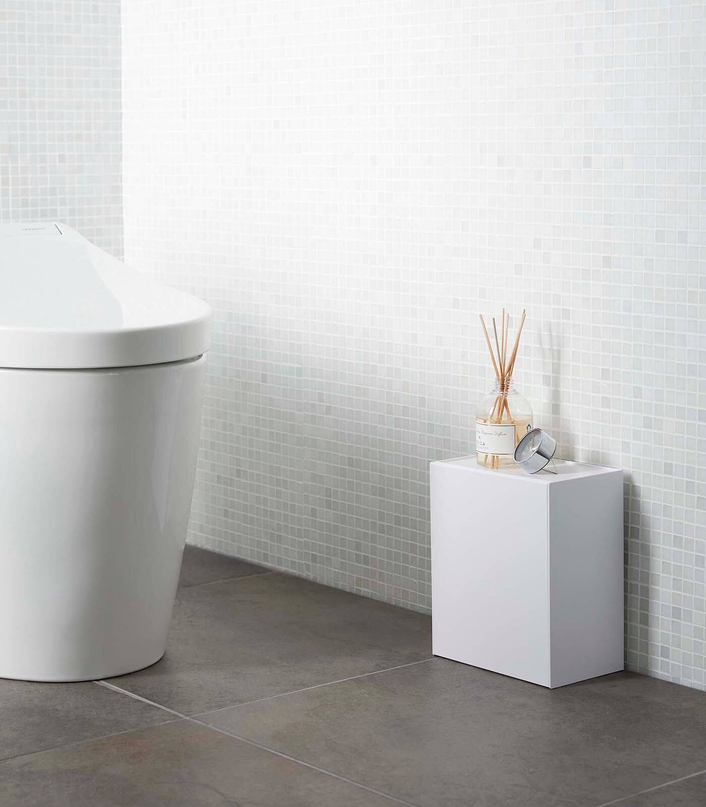 Left. Yamazaki Home - Wall-Mounted Storage or Trash Bin - White.