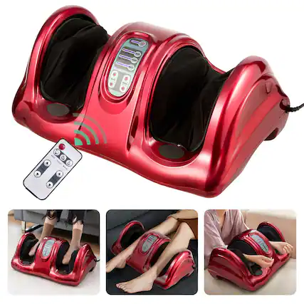Angle. Costway - Shiatsu Foot Massager Kneading and Rolling Leg Calf Ankle with Remote Red - Red.