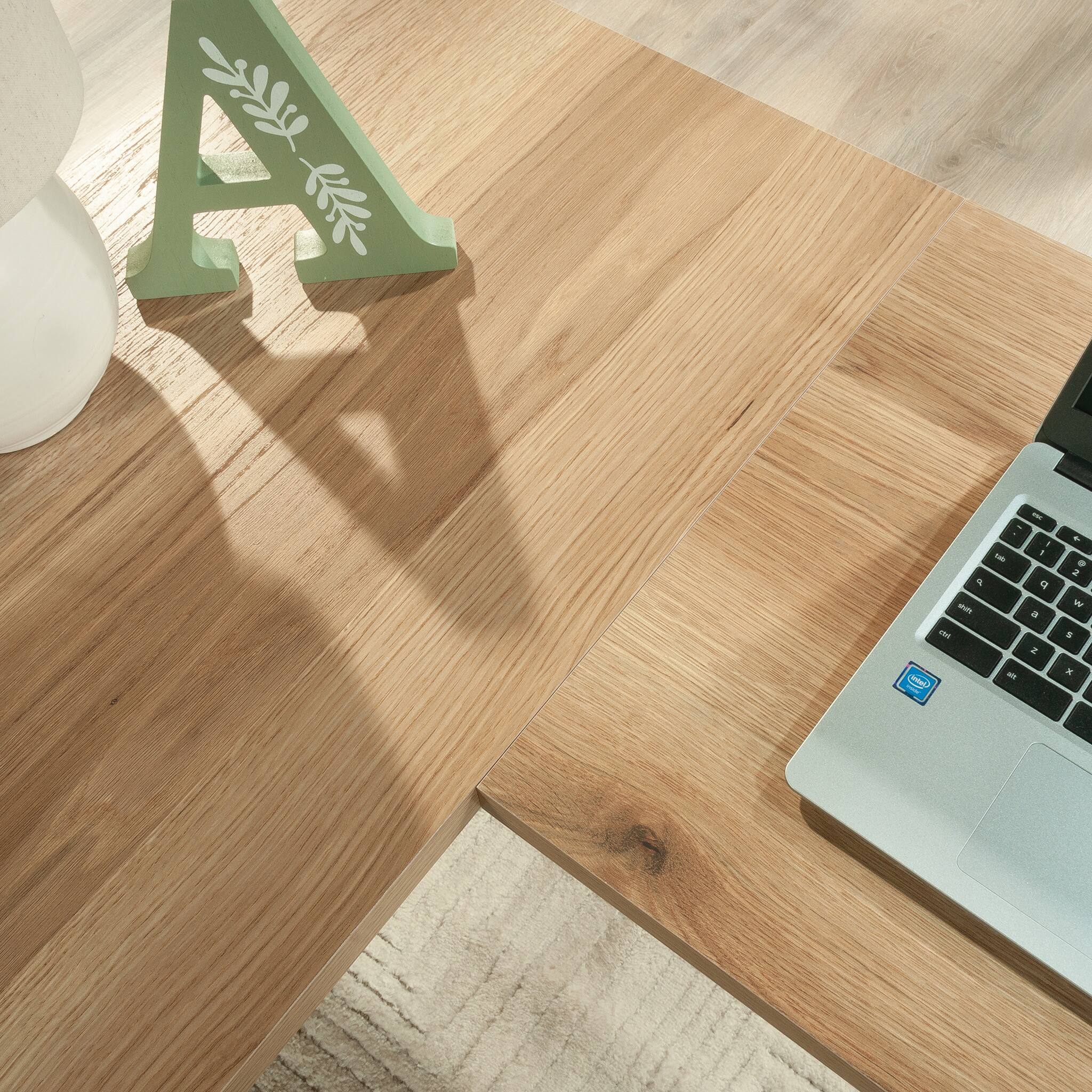 Alt View 4. Spaco - 65x60" Rustic Computer Desk with Open Shelf, Small Drawer, Home Office - Brown.