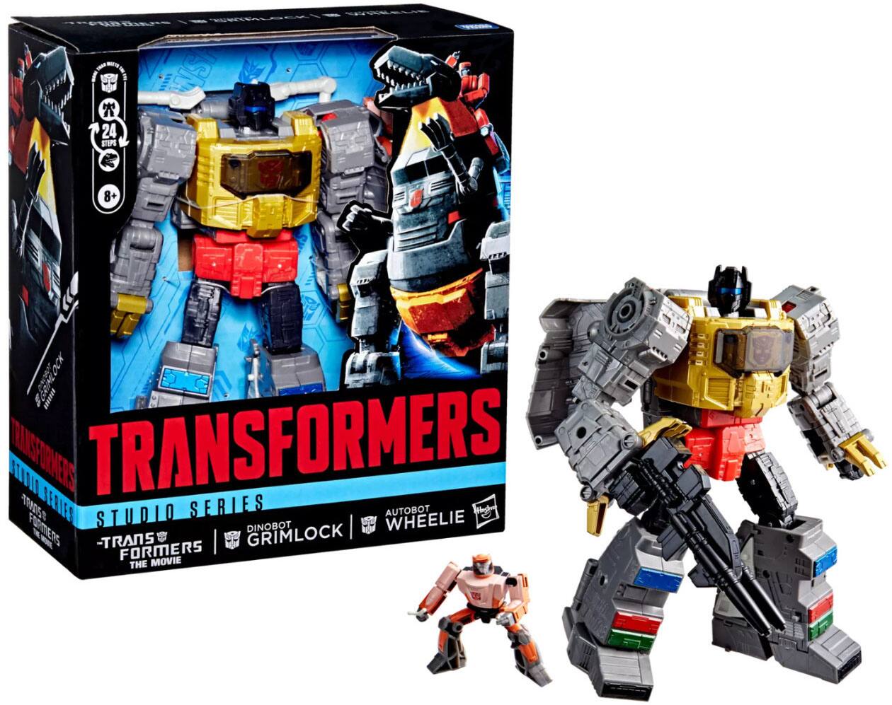 TRANSFORMERS  
STUDIO SERIES  
TRANSFORMERS THE MOVIE  
DINOBOT GRIMLOCK  
AUTOBOT WHEELIE  

24 MOVEMENTS  
8+