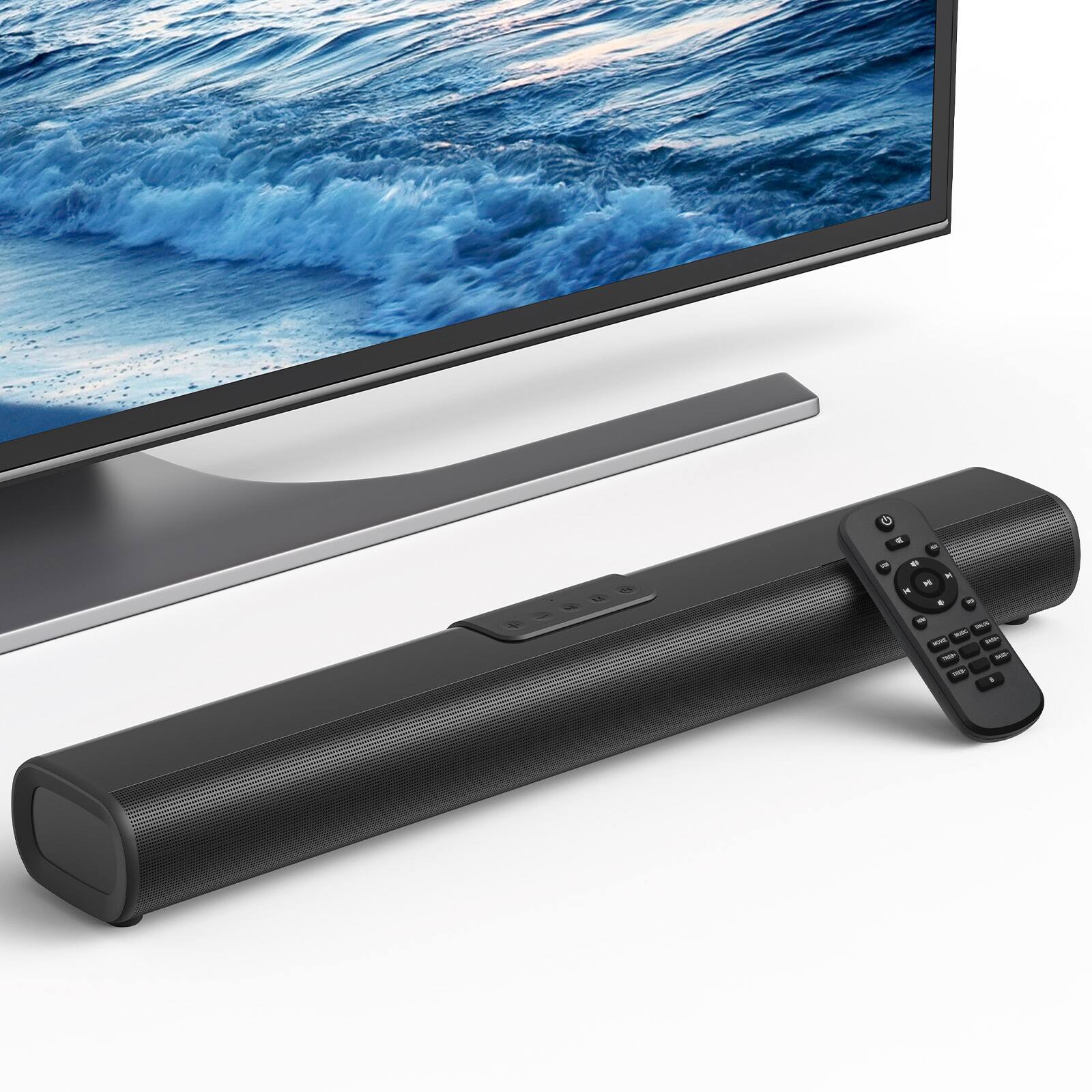 Angle. Sugift - Sound Bar for TV with 3D Surround Sound and Dual Bass Technology.