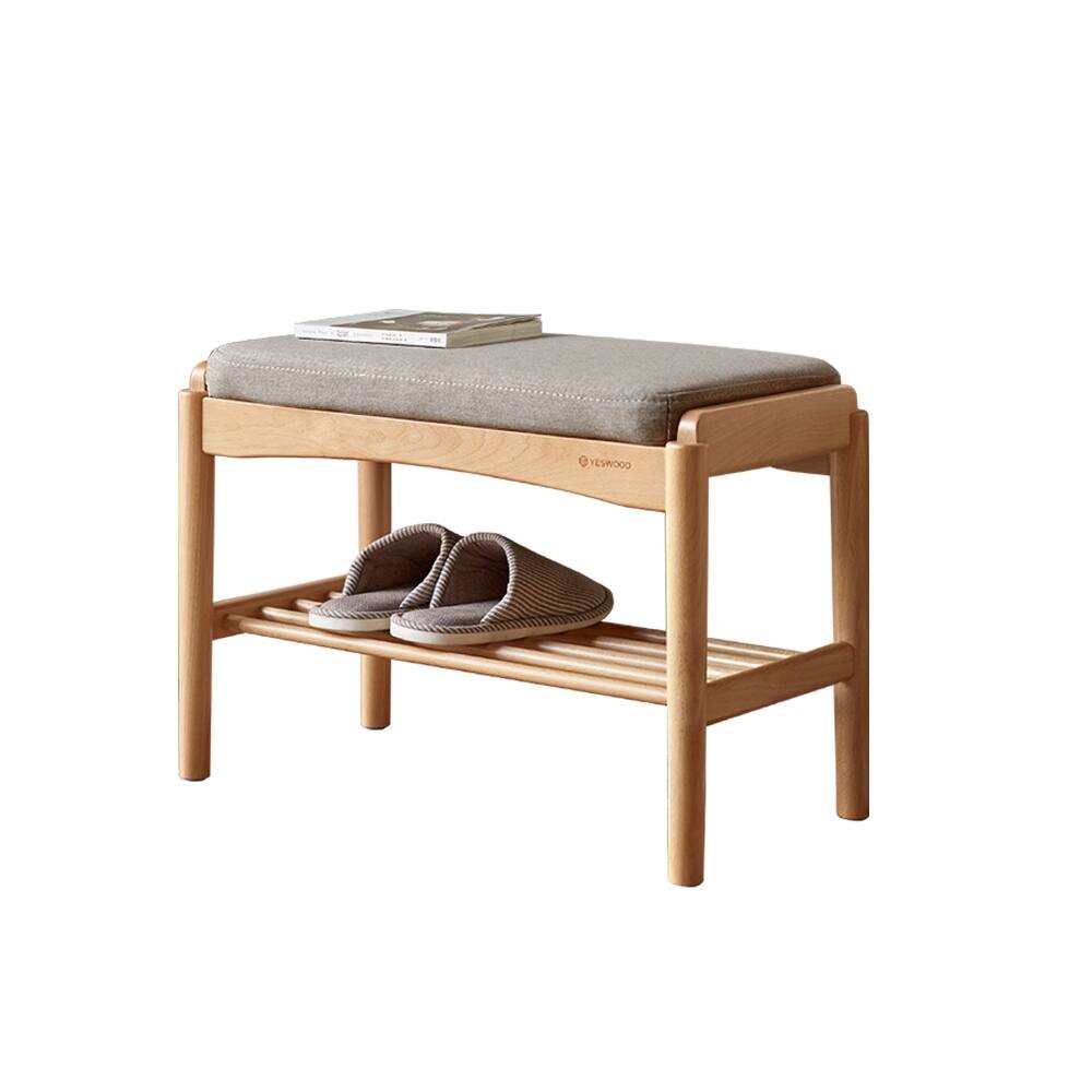 Front. Ropilly - Ropilly Solid Wood Shoe Bench Mid-Century Modern Entryway Storage Bench with Gray Cushion for Small Spaces 24 Inch - Gray.