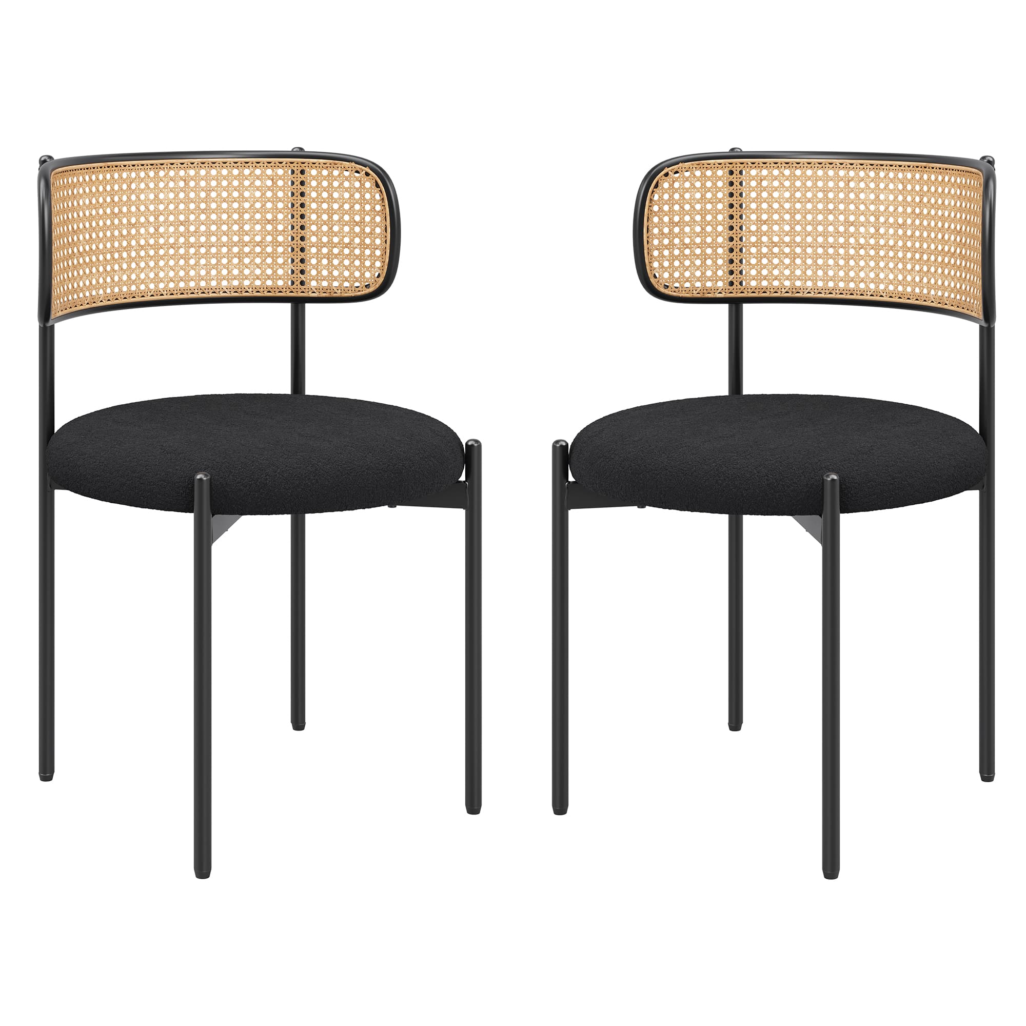 Boyel Living - Modern Upholstered Dining Chairs Set of 2 Rattan Back Dining Room Chairs Accent Kitchen Chairs with Metal Legs - Black price history on PriceWatchPro
