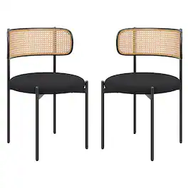 Boyel Living - Modern Upholstered Dining Chairs Set of 2 Rattan Back Dining Room Chairs Accent Kitchen Chairs with Metal Legs - Black
