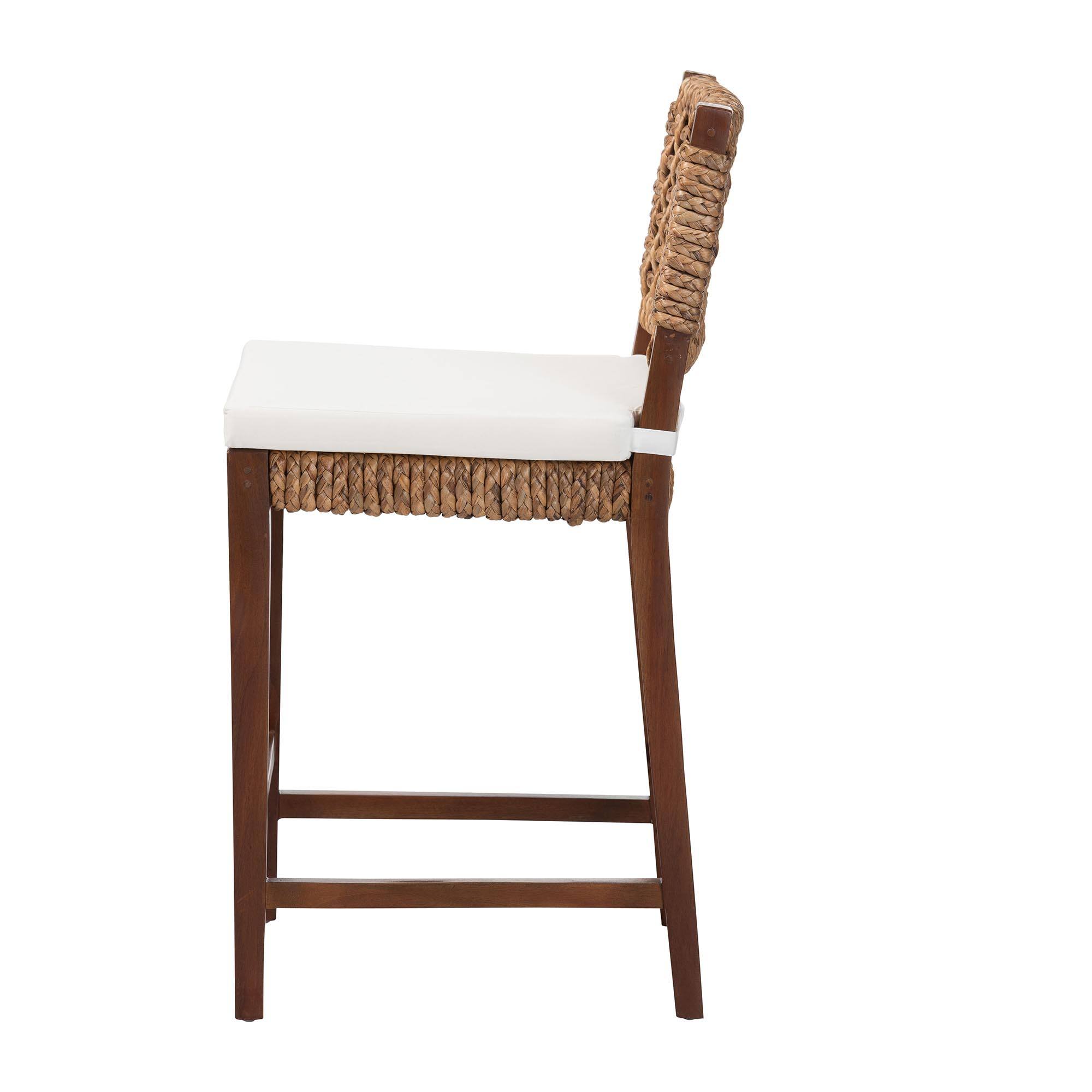 Left. bali & pari - Alise Handwoven Seagrass Counter Stool with Mahogany Wood Frame - Counter-Height Chair with Woven Back and Seat - Natural Brown/Earthy Brown.
