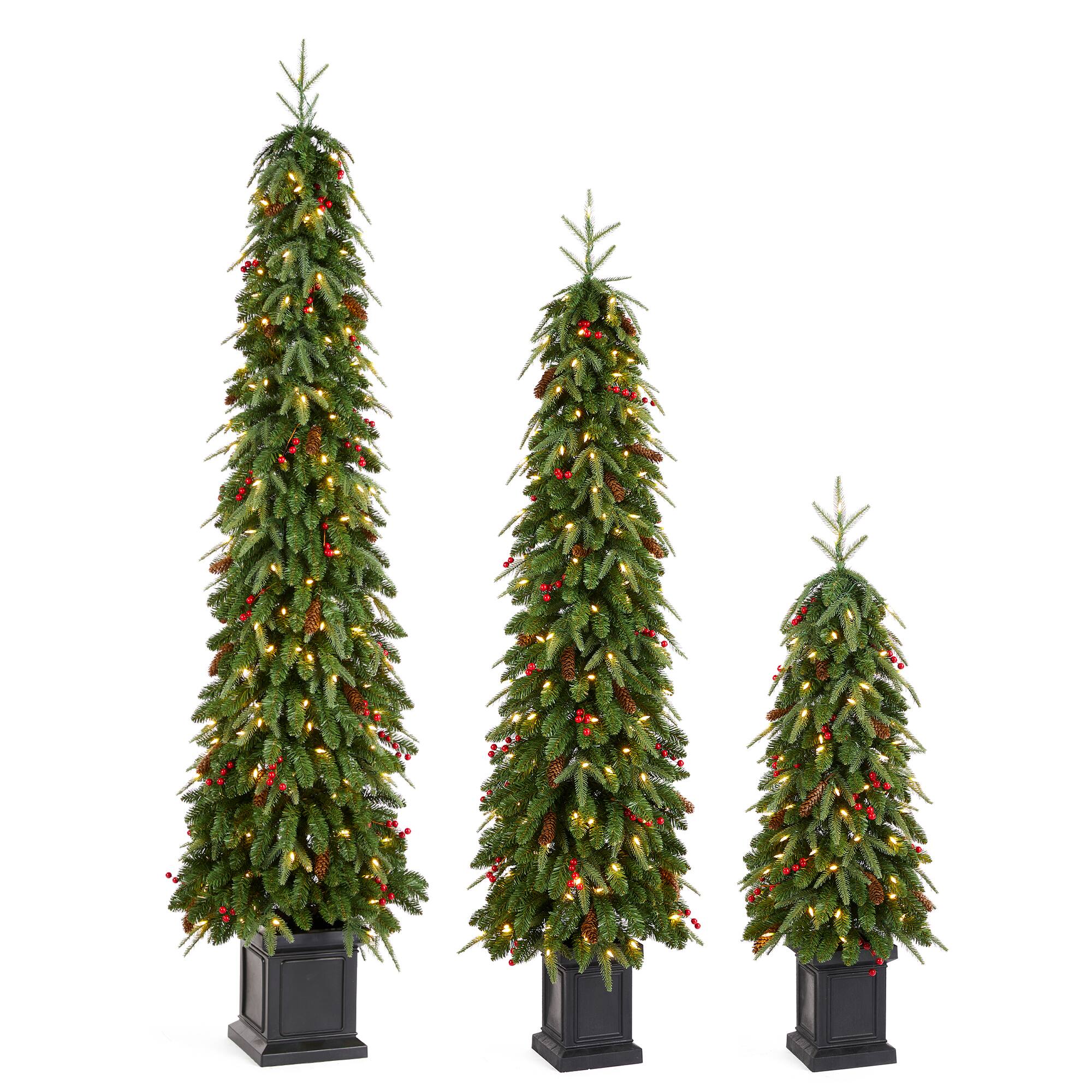 Glitzhome Set of 3 4ft/6ft/7ft Pre lit Artificial Christmas Porch Tree ...