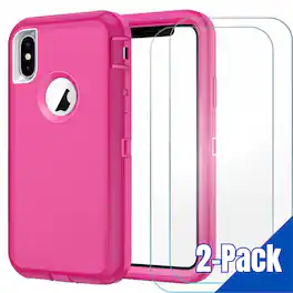 Entronix - Heavy Duty iPhone XR Bundle - Durable Case with 2 Clear Screen Protectors - Hot Pink