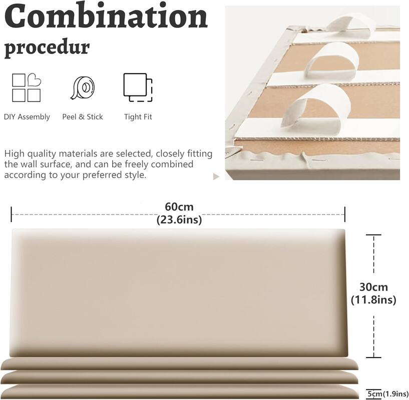 Combination procedur

DIY Assembly
Peel & Stick
Tight Fit

High quality materials are selected, closely fitting the wall surface, and can be freely combined according to your preferred style.

60cm (23.6ins)
30cm (11.8ins)
5cm (1.9ins)