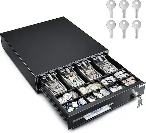 Front. Tera - 330E 13 inch Cash Register Drawer 4 Bill 8 Coin for POS System Removable Cash Tray for Retail Small Business.