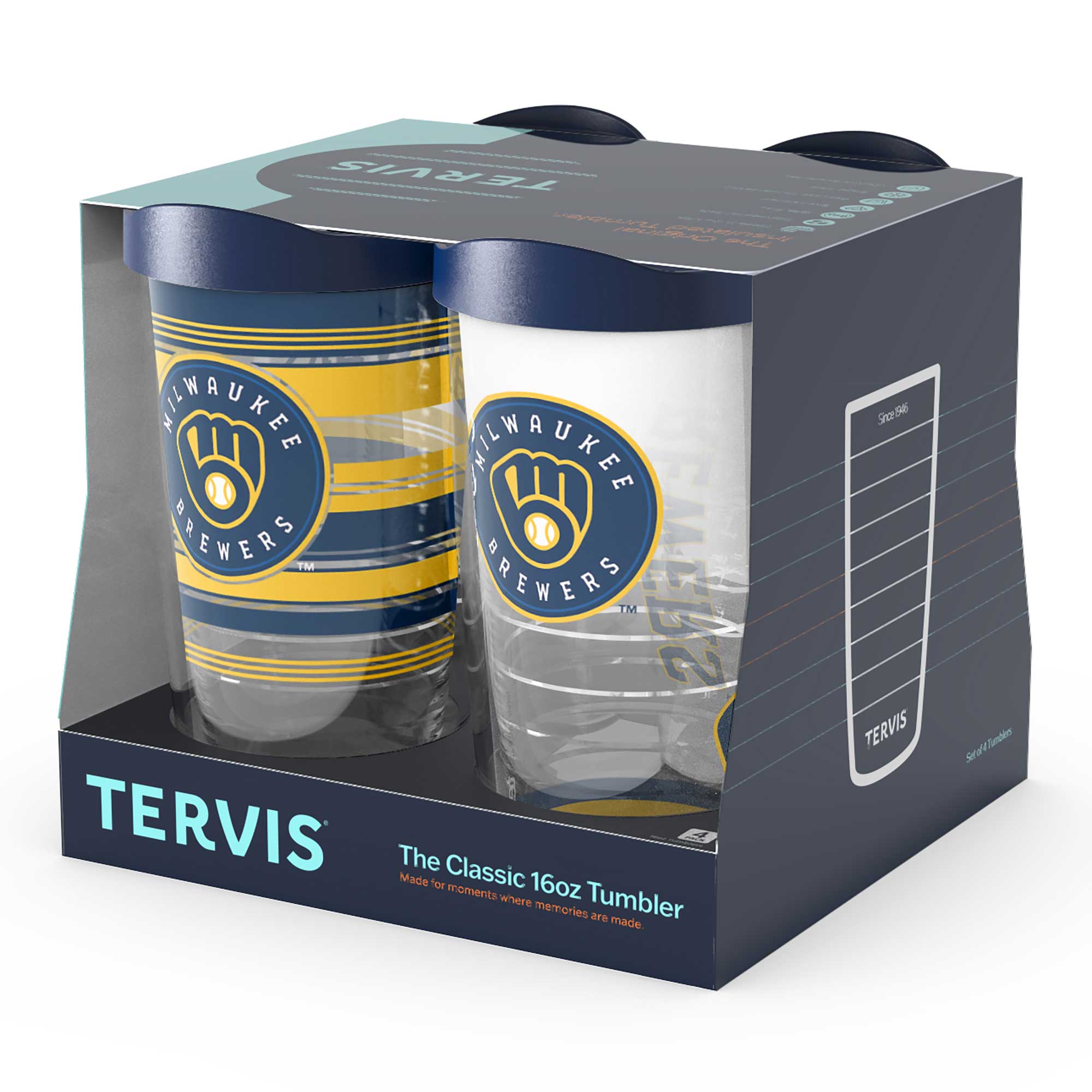 TERVIS  
The Classic 16oz Tumbler  
Made for moments where memories are made  

MILWAUKEE BREWERS  

TERVIS  
The Classic 16oz Tumbler  
Made for moments where memories are made  

TERVIS  
Since 1946  
Sport Tumbler