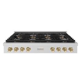 ZLINE - Autograph 48 in. Paramount Rangetop with 8 DuoPro Burners and Gold Accents (PSRTZ-48-G) - Stainless Steel