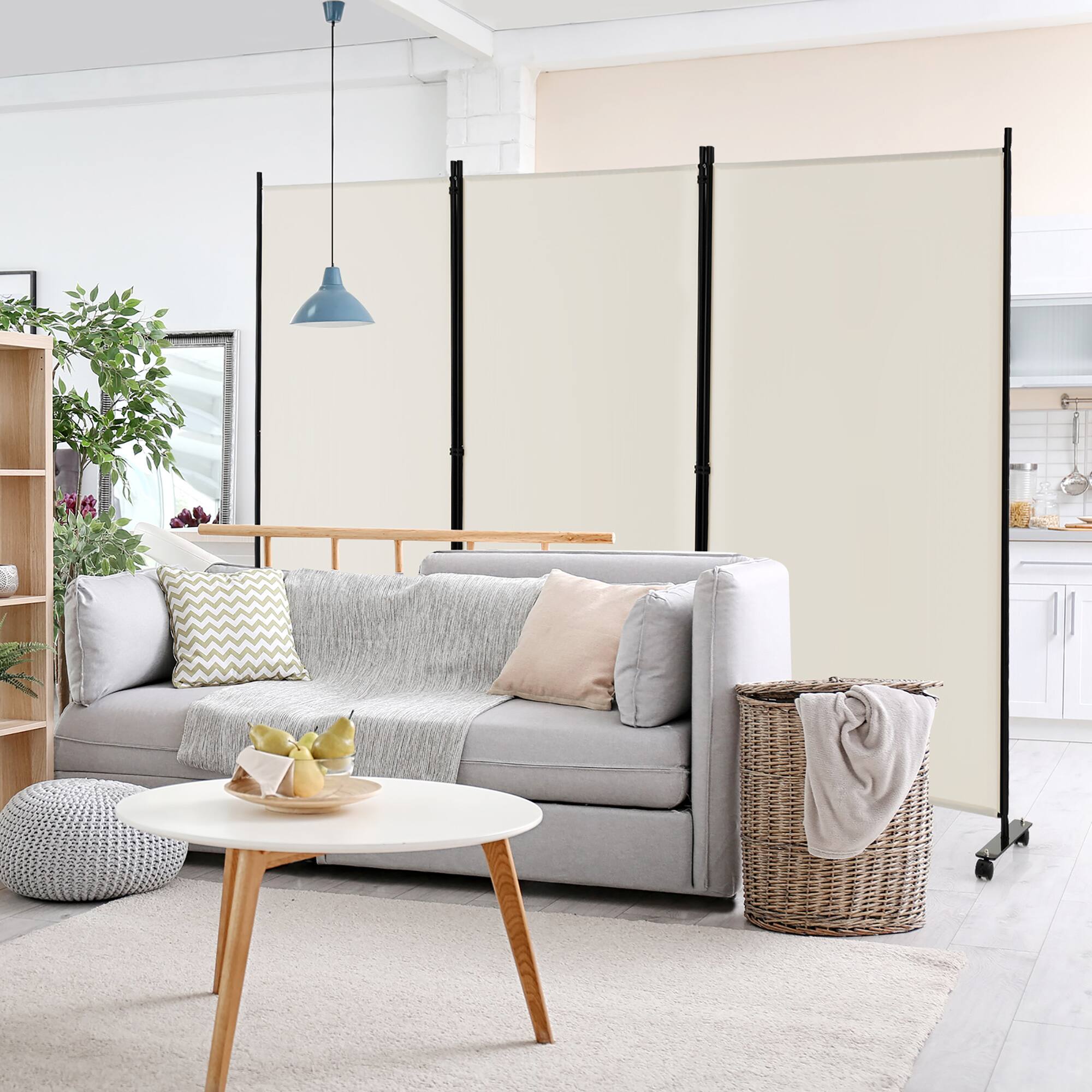 Alt View 1. Costway - Costway 3-Panel Folding Room Divider 6Ft Rolling Privacy Screen with Lockable Wheels - White.