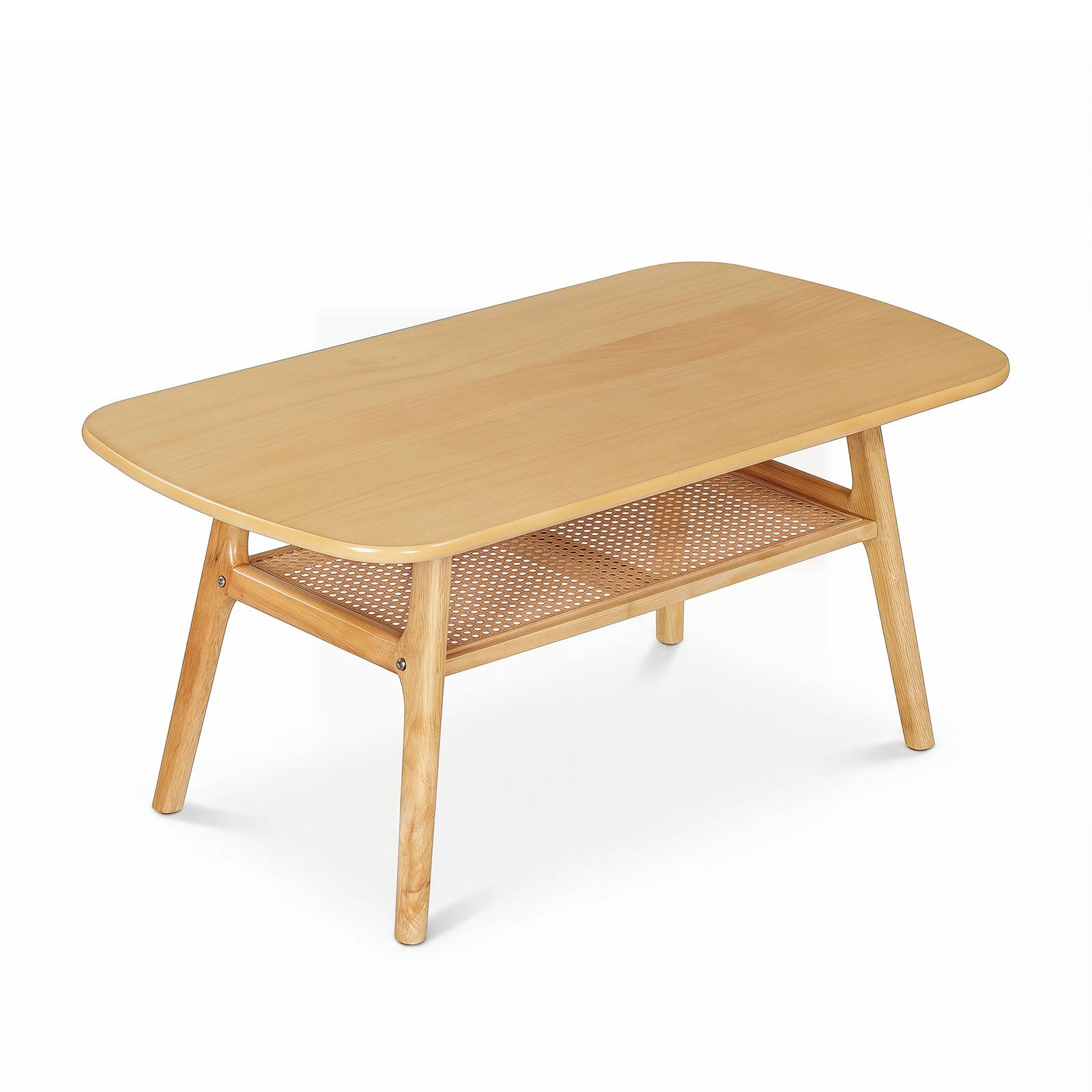 Alt View 9. Gymax - Gymax Boho Rattan Coffee Table 2-Tier Accent Table w/Rounded Corners Storage Shelf Natural - Yellow.