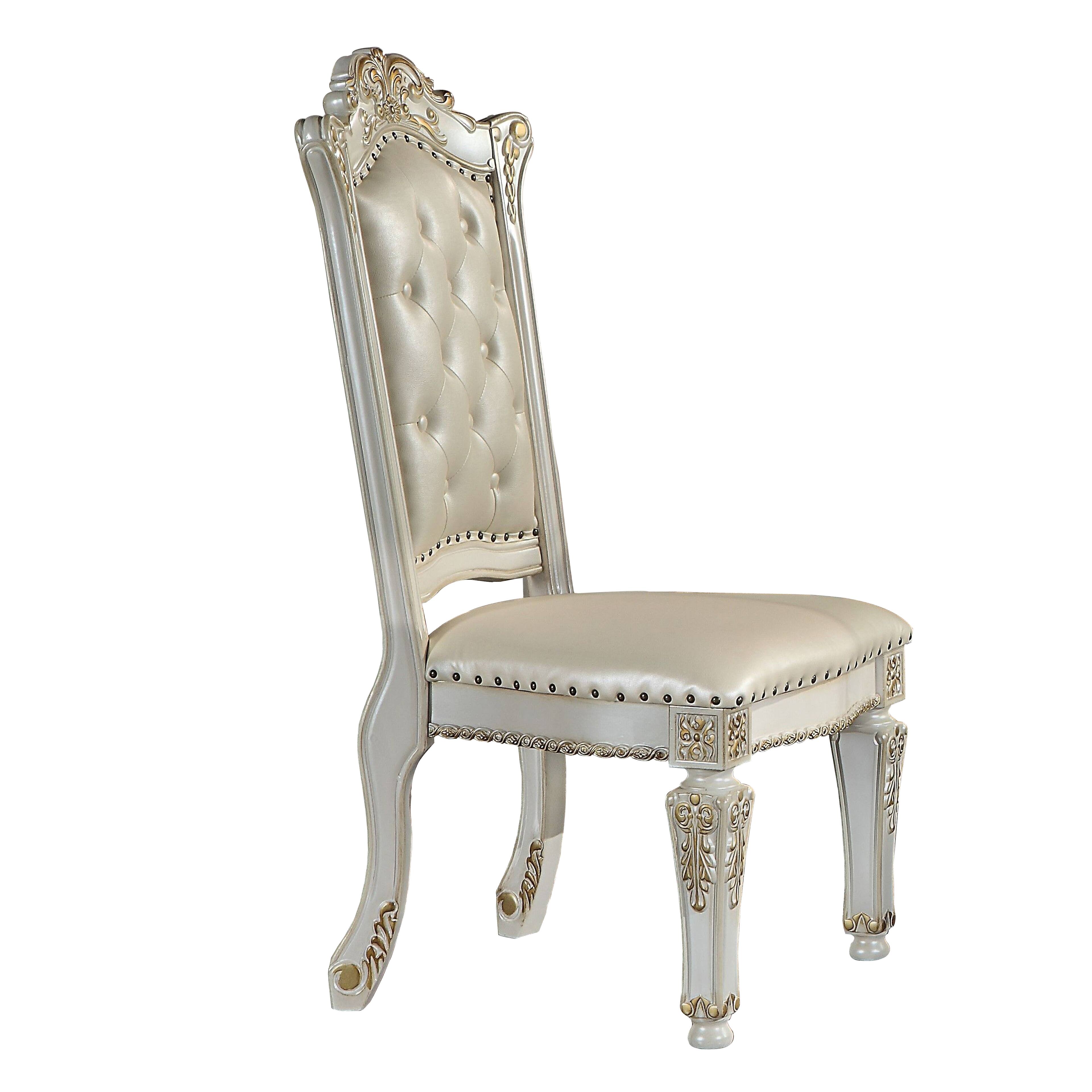 Alt View 1. Manhattan Lane - Doe 27 Inch Side Dining Chair Set of 2, Nailhead, Tufted White Faux Leather - Pearl, Gold.