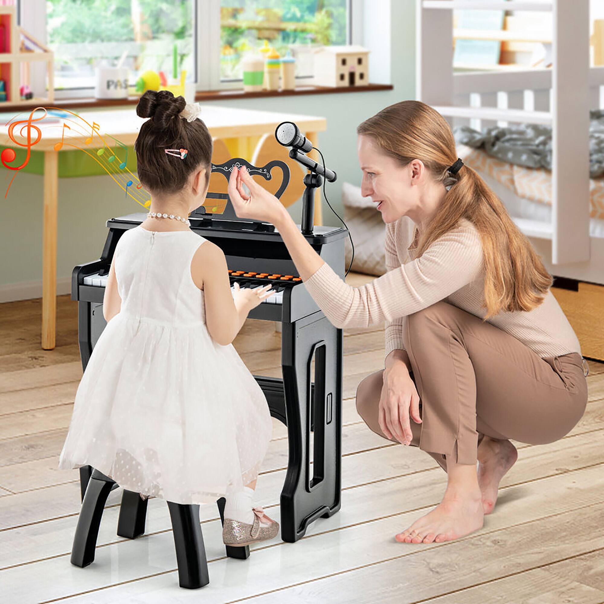 Alt View 1. Gymax - Gymax 37-Key Music Piano Keyboard Kids Learning Toy Instrument w/ Microphone Black - Black.