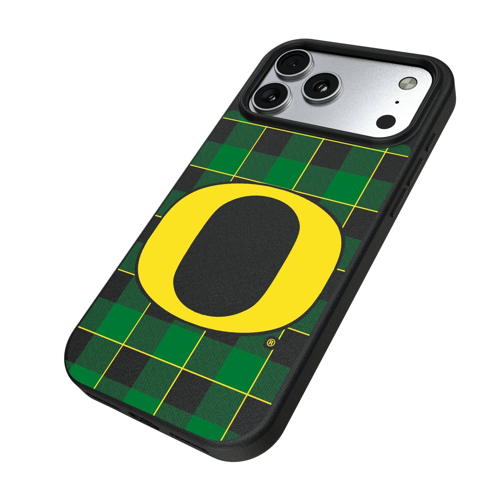 Alt View 1. Keyscaper - Oregon Ducks Plaid Magnetic Bump iPhone Case - 16 Pro - Black.