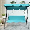 Front. Gymax - Gymax Blue Outdoor Swing Canopy Patio Swing Chair 3-Person Canopy Hammock - Blue.