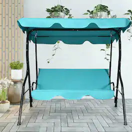 Gymax - Outdoor Swing Canopy Patio Swing Chair 3-Person Canopy Hammock - Blue